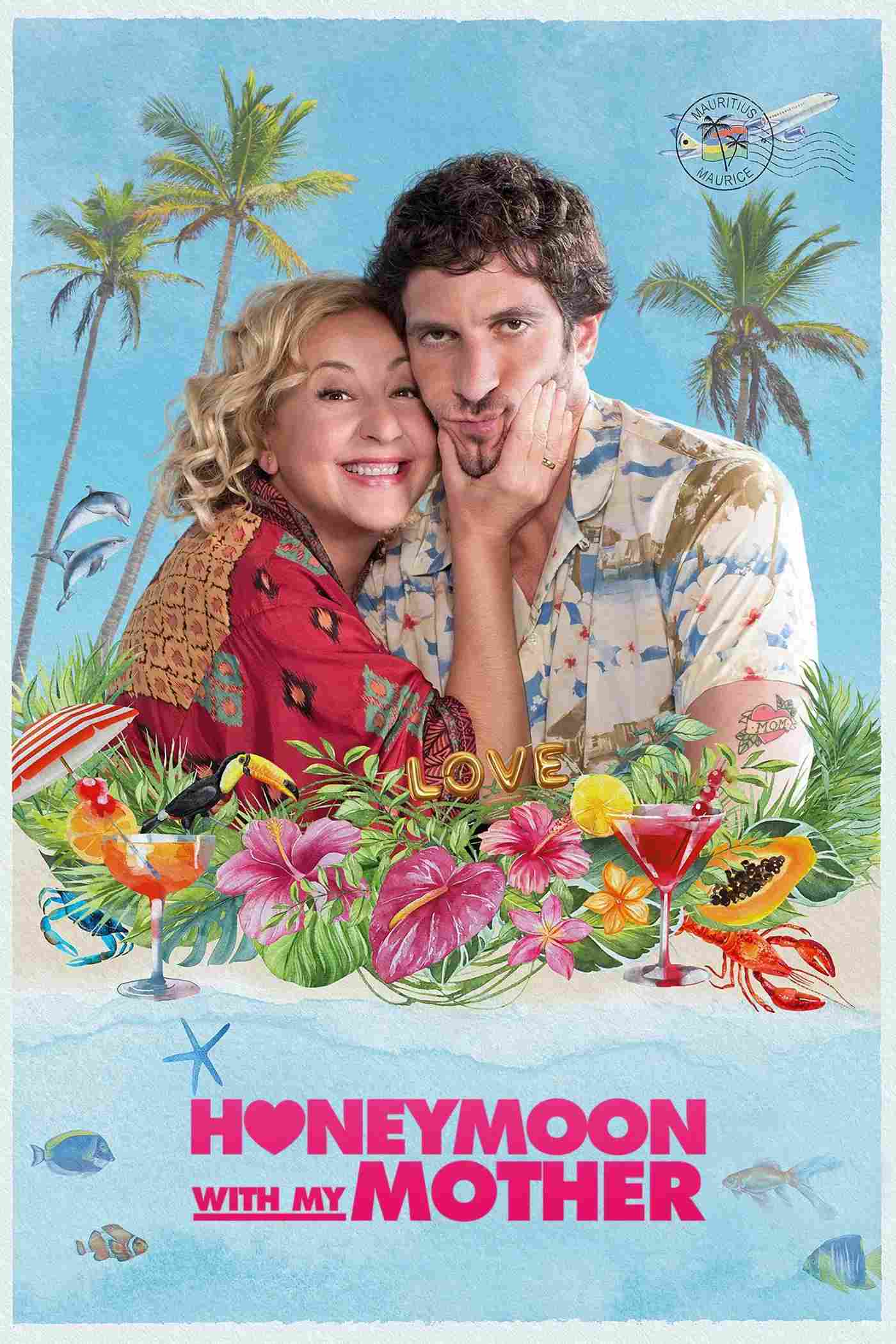 Poster chính thức của phim Phim Hài "Chuyến trăng mật bên mẹ" (Honeymoon with My Mother - 2022), với sự tham gia của diễn viên Carmen Machi và Quim Gutiérrez.