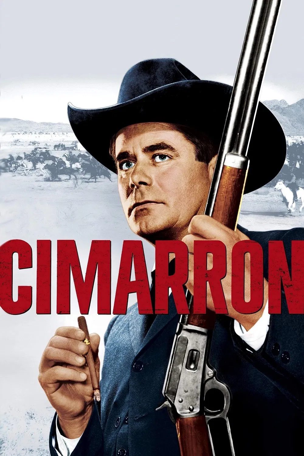 Poster chính thức của phim Phim Miền Tây "Cimarron" (Cimarron - 1960), với sự tham gia của diễn viên Glenn Ford và Maria Schell.
