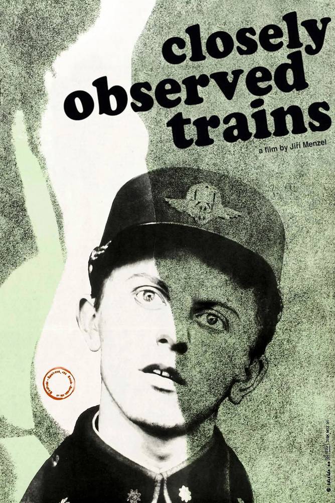 Poster chính thức của phim Phim Hài, Phim Tâm Lý "Closely Watched Trains" (Closely Watched Trains - 1966), với sự tham gia của diễn viên Václav Neckář và Libuše Havelková.