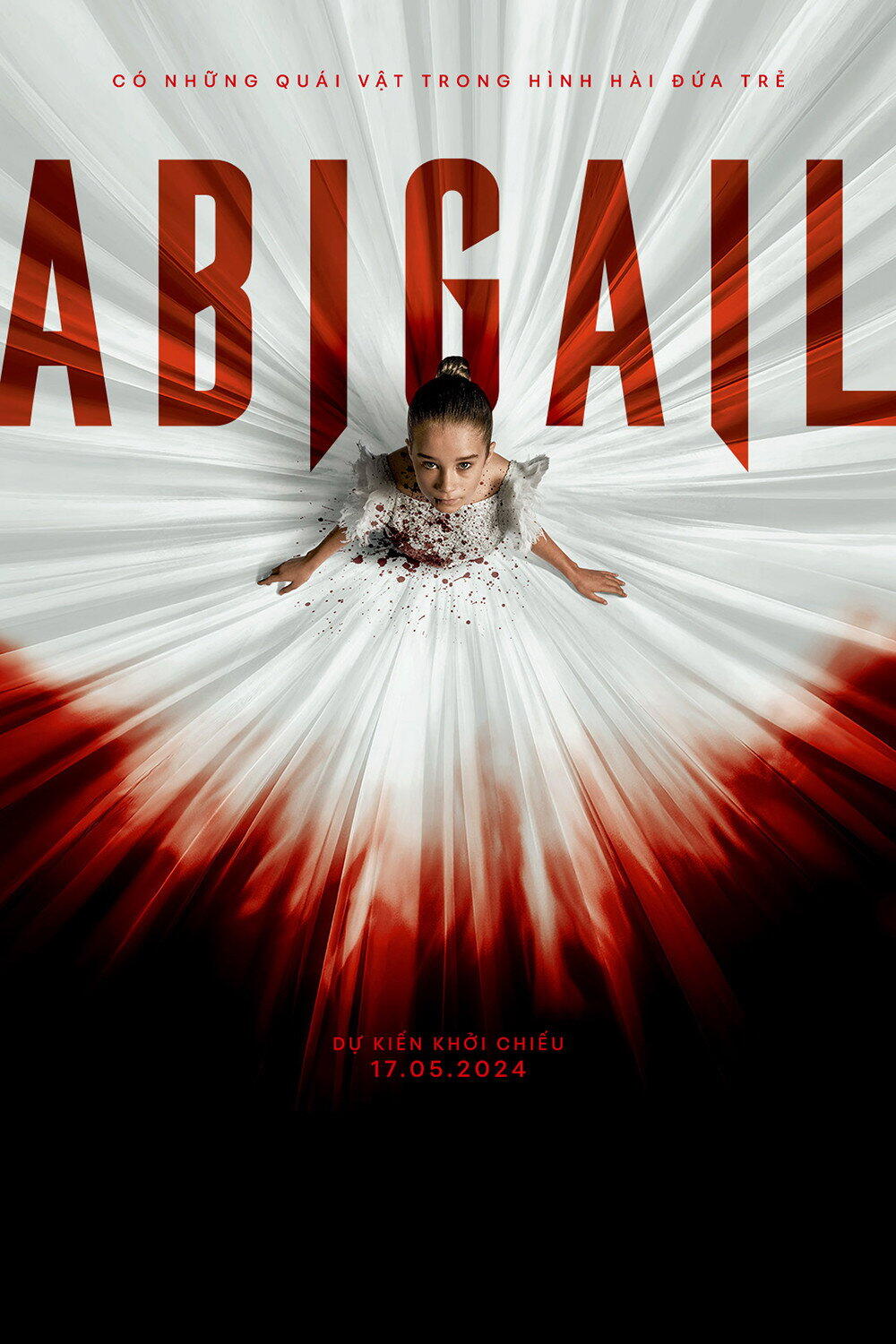 Poster chính thức của phim Phim Kinh Dị, Phim Giật Gân "Cô Bé Ma Cà Rồng" (Abigail - 2024), với sự tham gia của diễn viên Melissa Barrera và Dan Stevens.