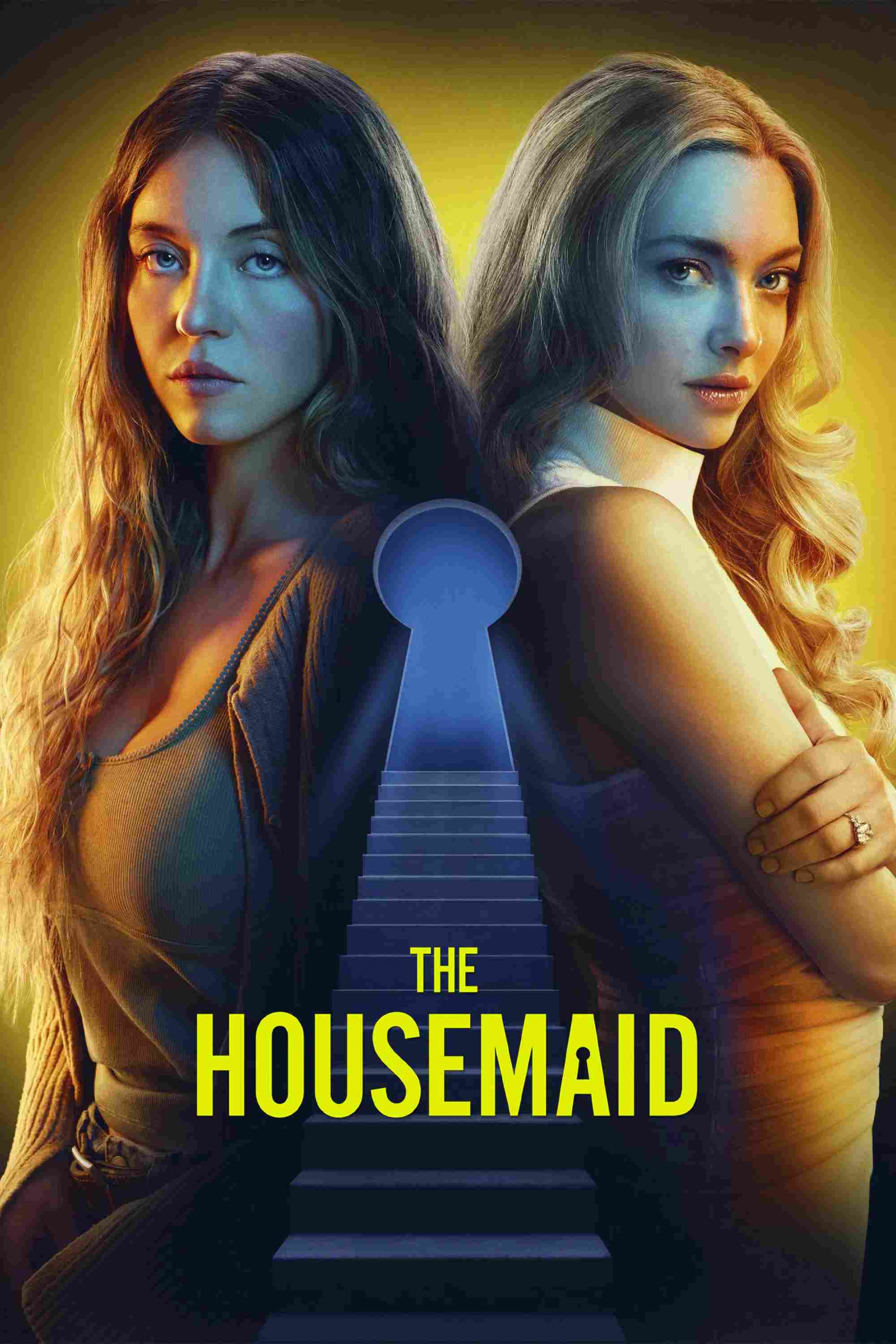 Poster chính thức của phim Phim Bí Ẩn, Phim Giật Gân "Cô Hầu Gái" (The Housemaid - 2025), với sự tham gia của diễn viên Sydney Sweeney và Amanda Seyfried.