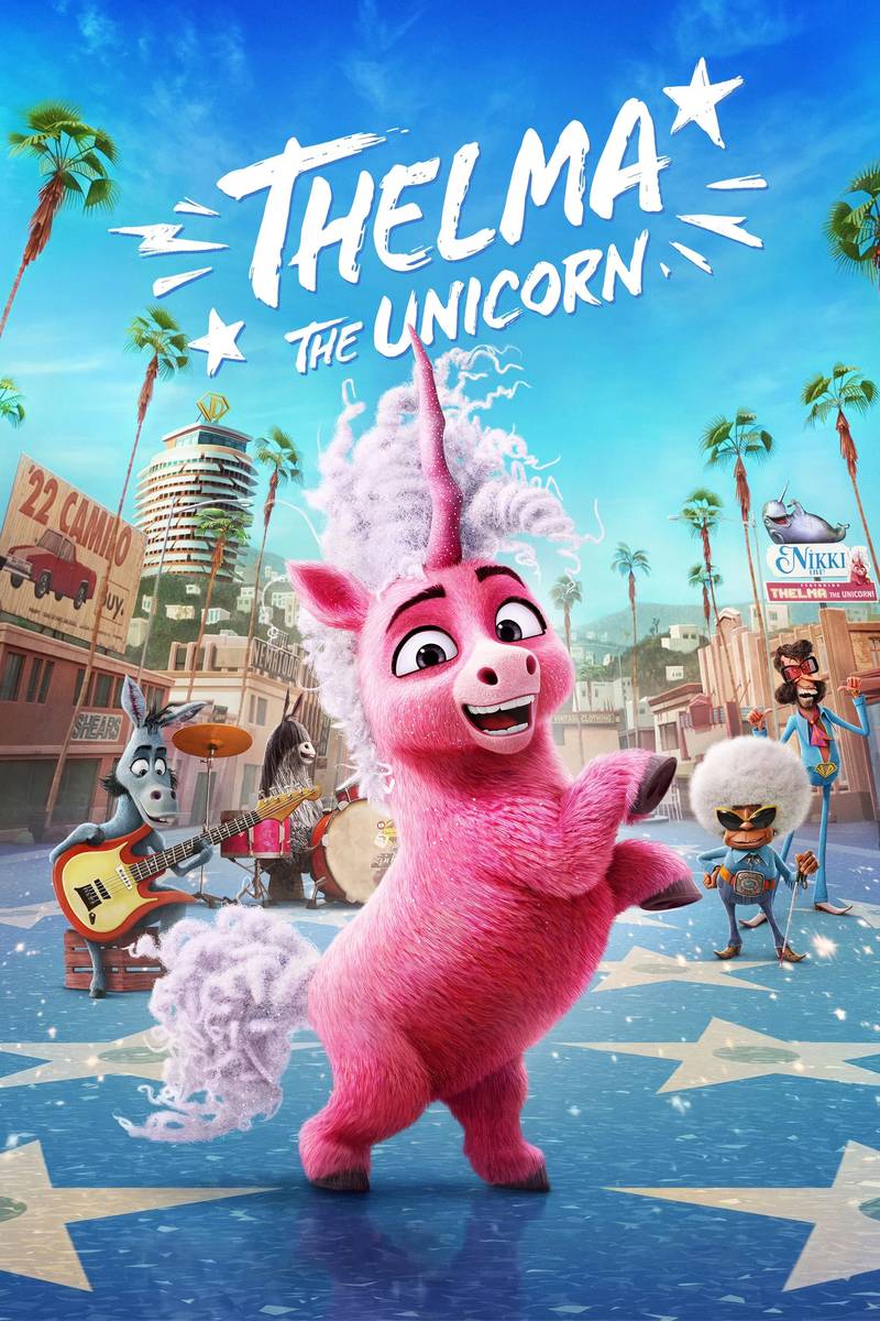Poster chính thức của phim Phim Hoạt Hình, Phim Giả Tượng "Cô Kỳ Lân Thelma" (Thelma the Unicorn - 2024), với sự tham gia của diễn viên Brittany Howard và Will Forte.