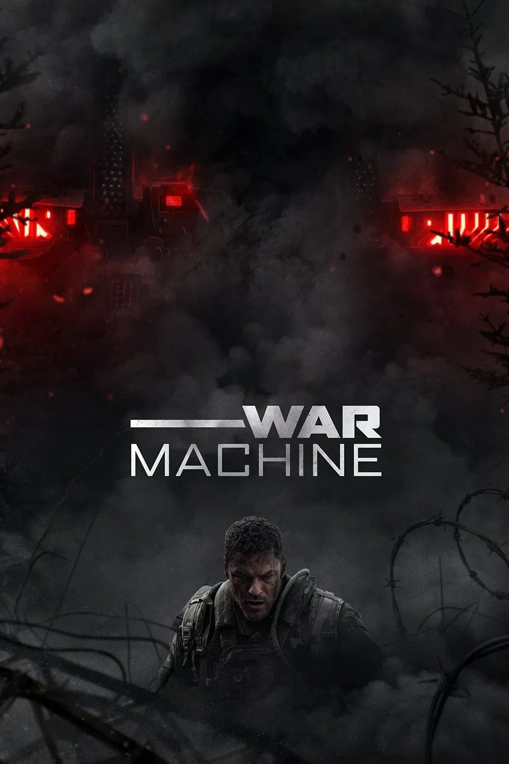 Poster chính thức của phim Phim Hành Động, Phim Viễn Tưởng "Cỗ Máy Chiến Tranh" (War Machine - 2026), với sự tham gia của diễn viên Alan Ritchson và Dennis Quaid.