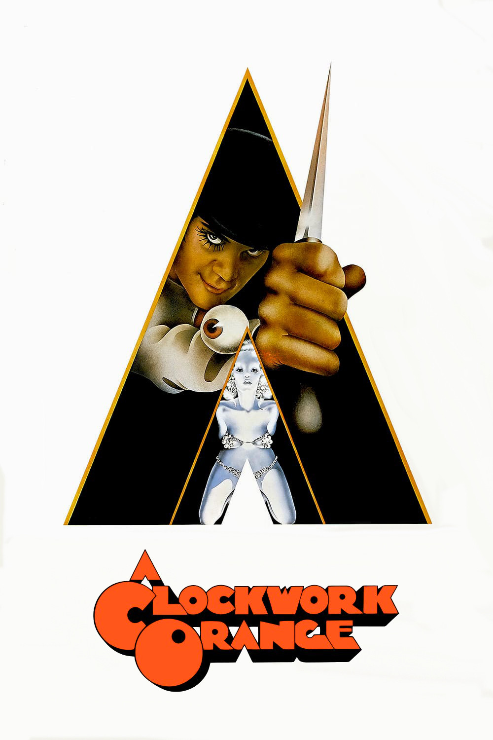 Poster chính thức của phim Phim Viễn Tưởng, Phim Hình Sự "Cỗ Máy Tội Phạm" (A Clockwork Orange - 1971), với sự tham gia của diễn viên Malcolm McDowell và Patrick Magee.
