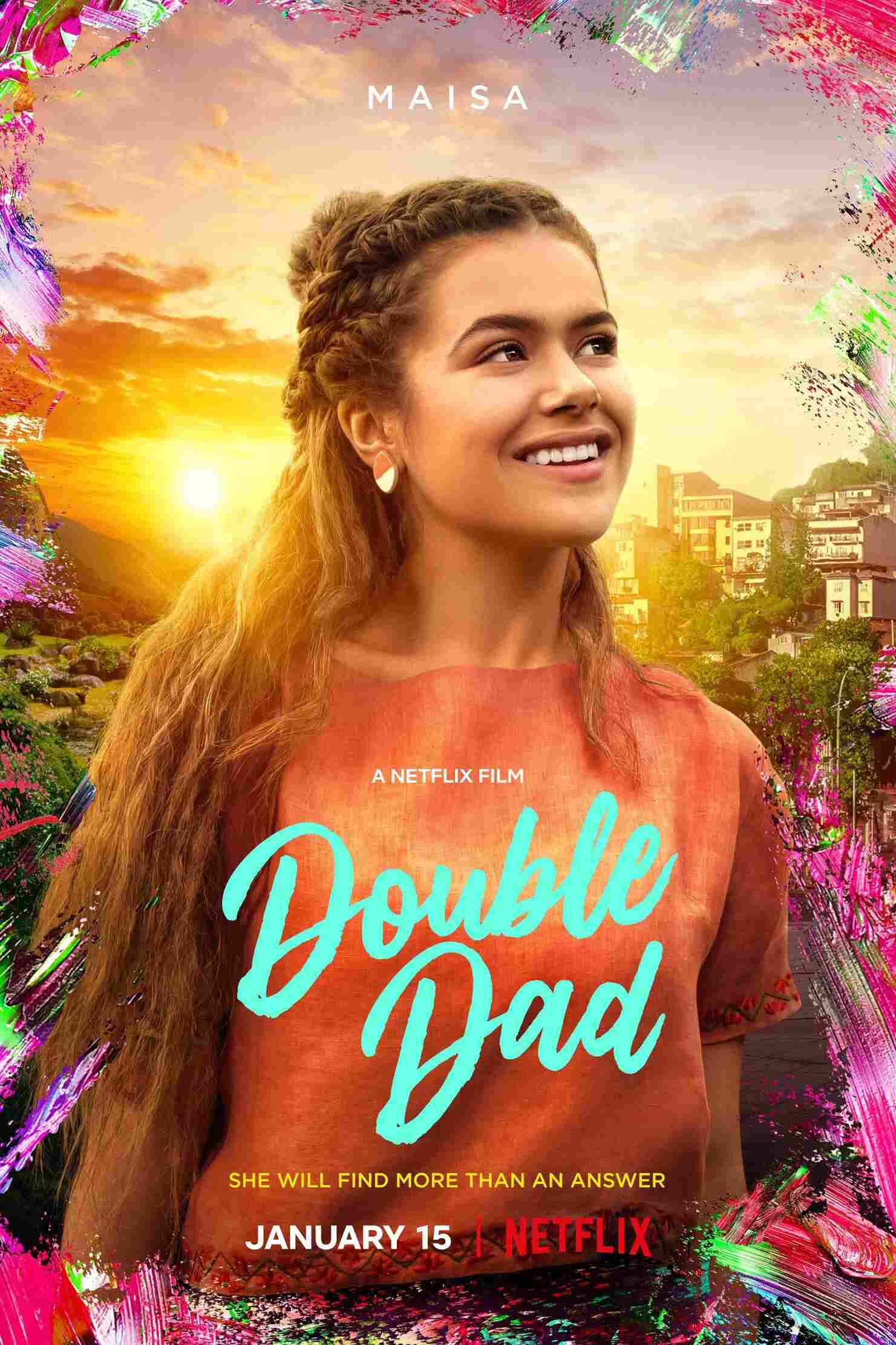 Poster chính thức của phim Phim Hài, Phim Tâm Lý "Có Tận Hai Cha!" (Double Dad - 2021), với sự tham gia của diễn viên Maisa Silva và Eduardo Moscovis.