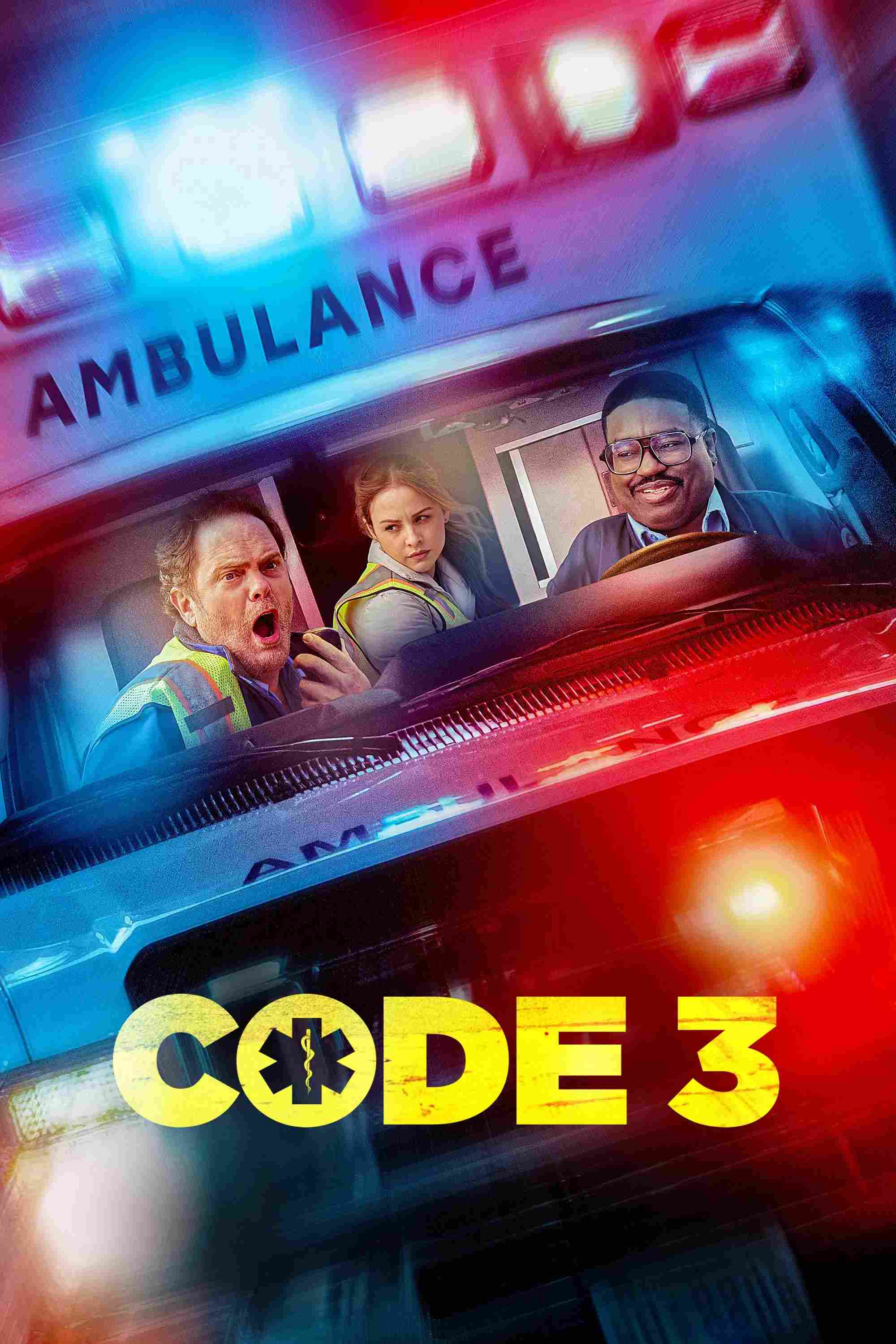 Poster chính thức của phim Phim Hành Động, Phim Hài "Code 3" (Code 3 - 2025), với sự tham gia của diễn viên Rainn Wilson và Lil Rel Howery.