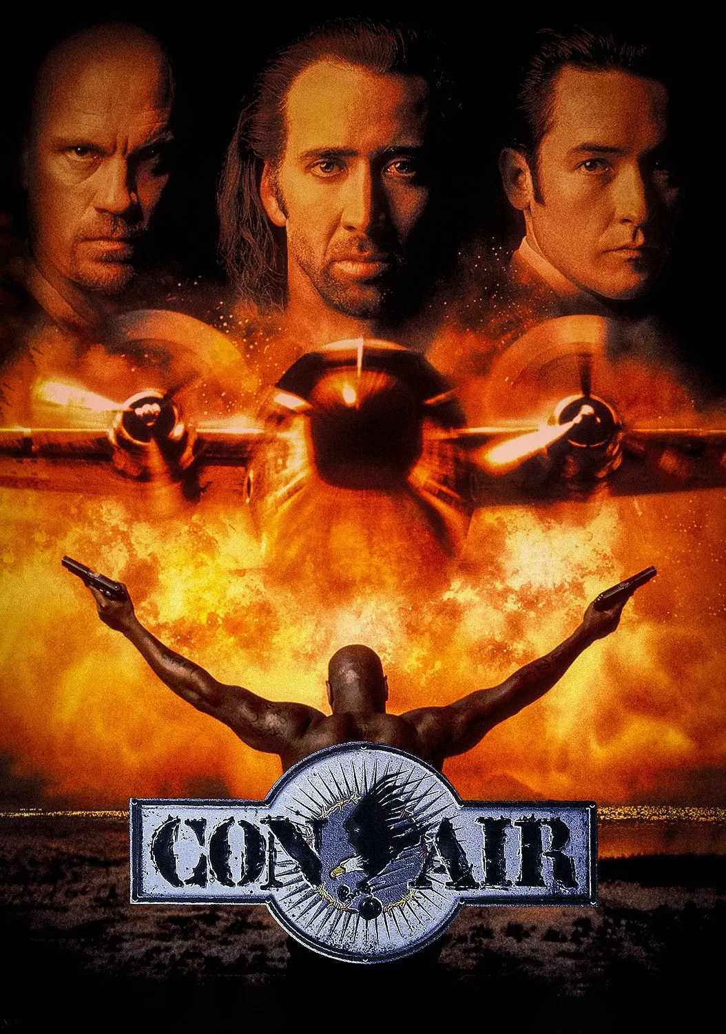 Poster chính thức của phim Phim Hành Động, Phim Giật Gân "Con Air" (Con Air - 1997), với sự tham gia của diễn viên Nicolas Cage và John Cusack.