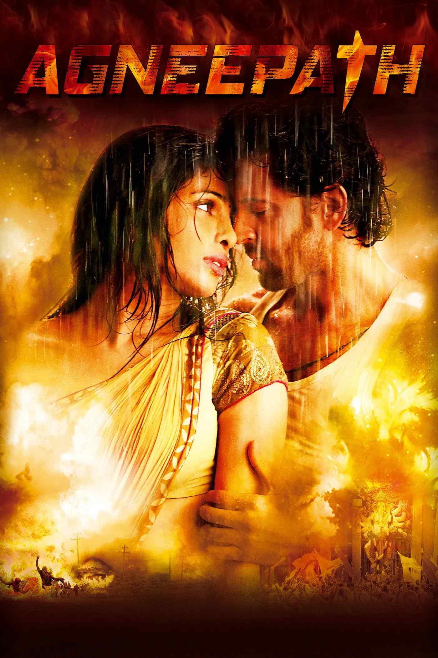 Poster chính thức của phim Phim Hành Động, Phim Hình Sự "Con Đường Rực Lửa" (Agneepath - 2012), với sự tham gia của diễn viên Hrithik Roshan và Sanjay Dutt.