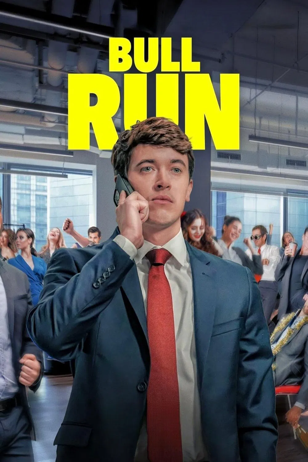 Poster chính thức của phim Phim Hài "Cơn Lốc Tài Chính" (Bull Run - 2025), với sự tham gia của diễn viên Tom Blyth và Helena Mattsson.