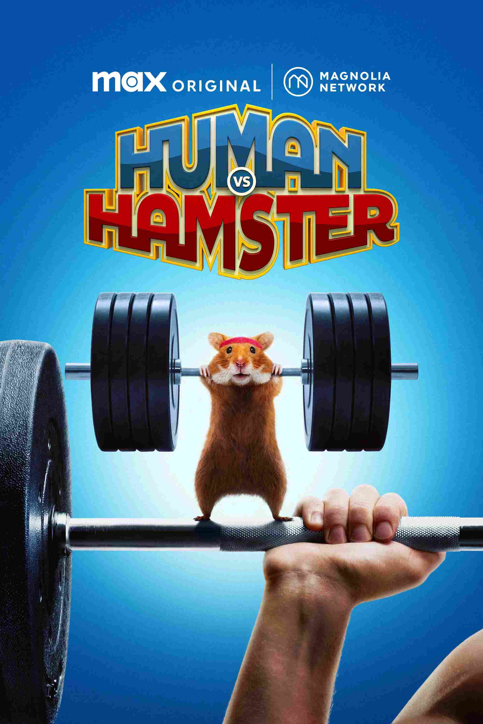 Poster chính thức của phim Truyền Hình Thực Tế "Con Người Đấu Với Hamster" (Human vs Hamster - 2024), với sự tham gia của diễn viên Sarah Sherman và Kyle Brandt.