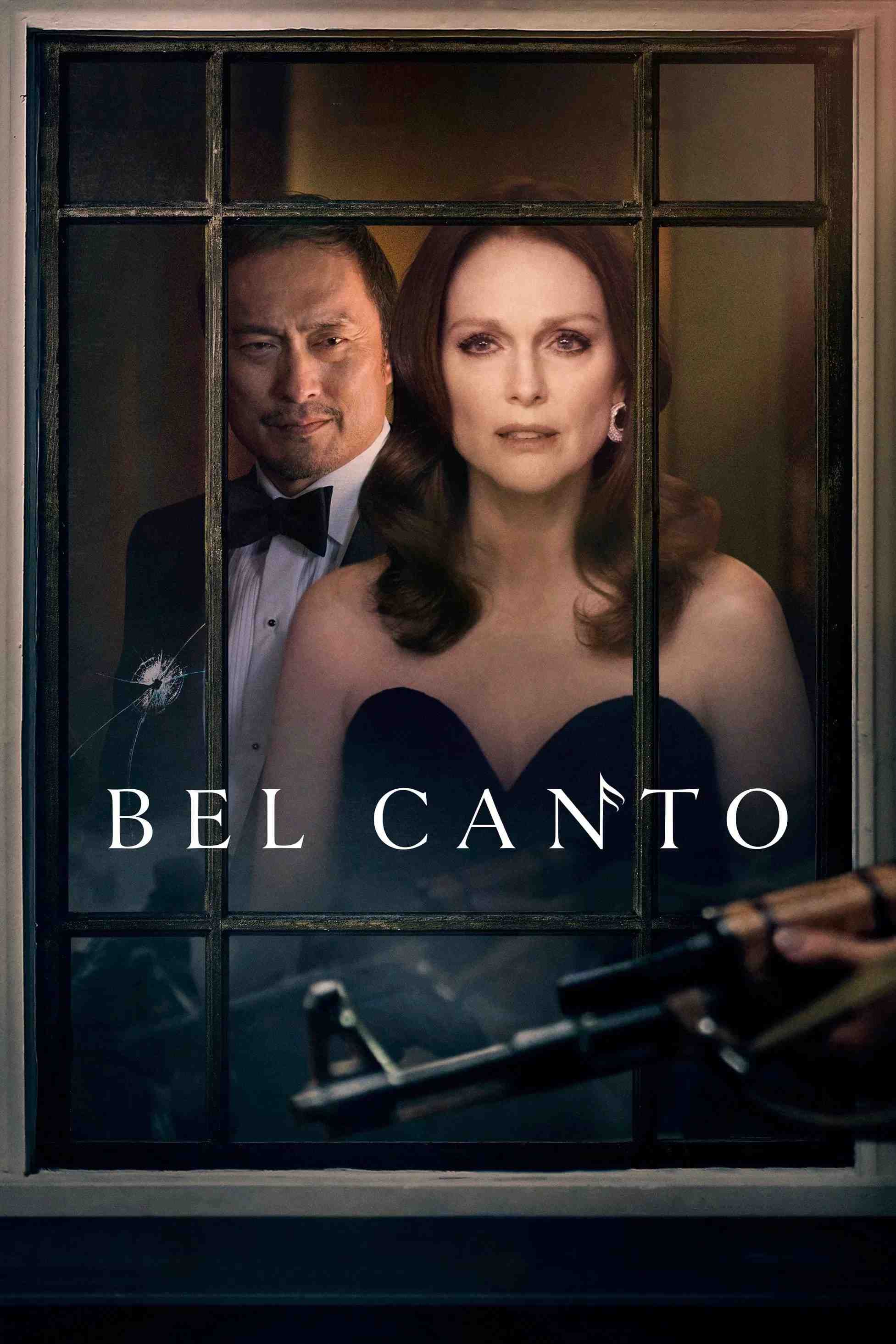 Poster chính thức của phim Phim Tâm Lý, Phim Ca Nhạc "Con Tin" (Bel Canto - 2018), với sự tham gia của diễn viên Julianne Moore và Ken Watanabe.