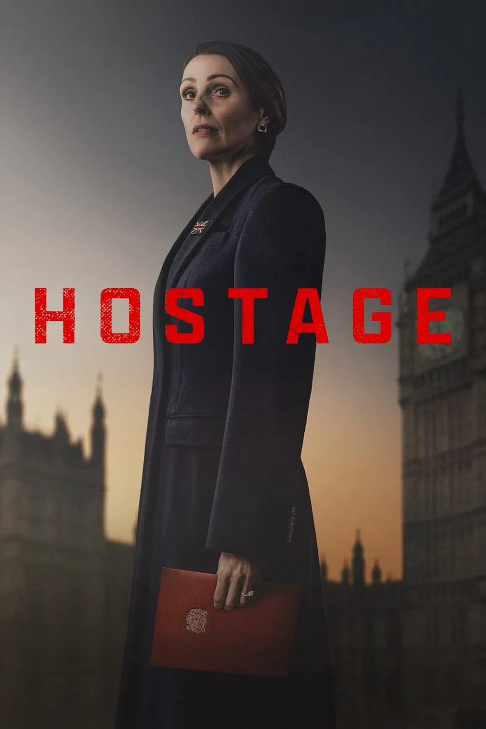 Poster chính thức của phim Phim Tâm Lý, Phim Chiến Tranh & Chính Trị "Con Tin" (Hostage - 2025), với sự tham gia của diễn viên Suranne Jones và Julie Delpy.