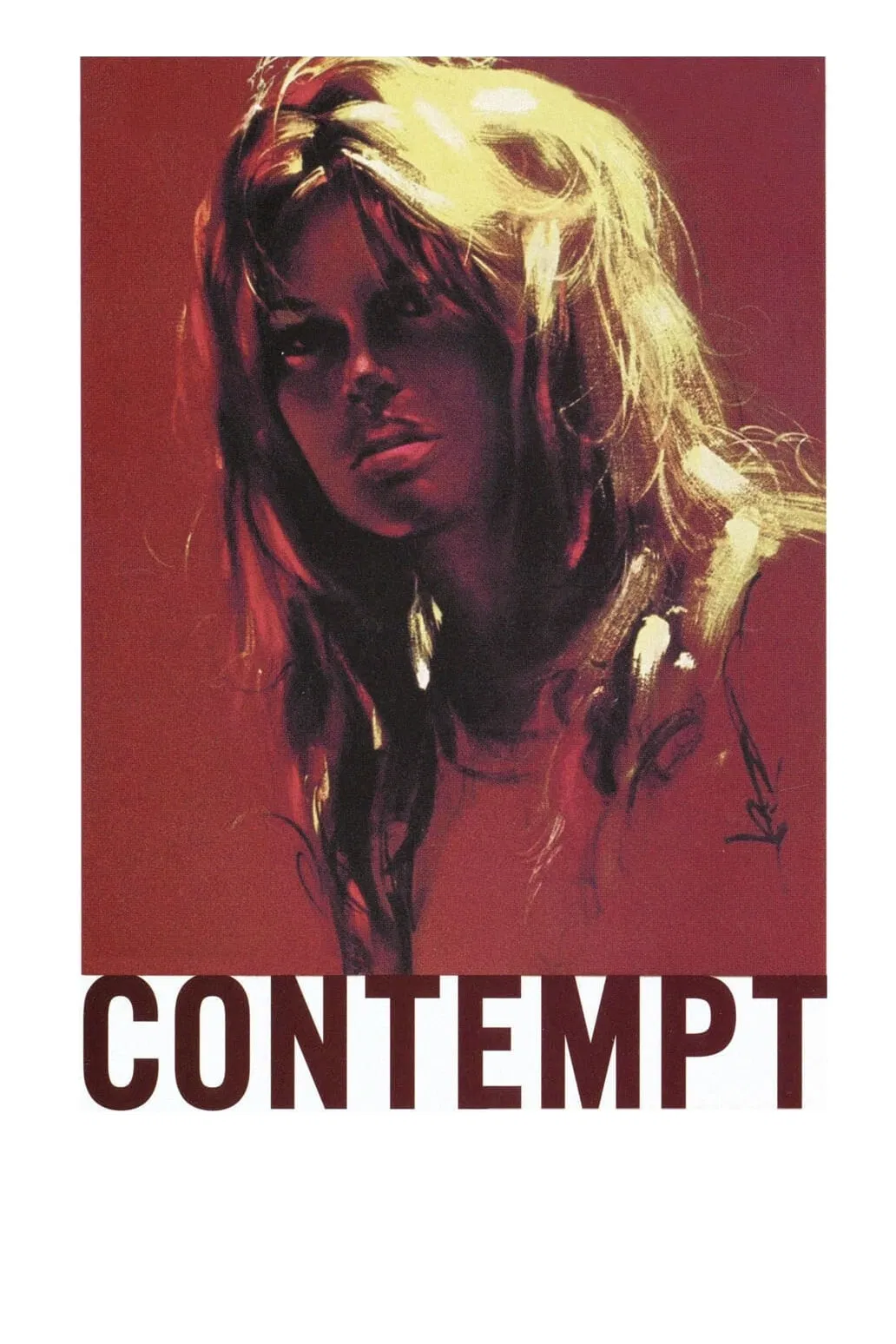Poster chính thức của phim Phim Tâm Lý, Phim Tình Cảm "Contempt" (Contempt - 1963), với sự tham gia của diễn viên Brigitte Bardot và Michel Piccoli.