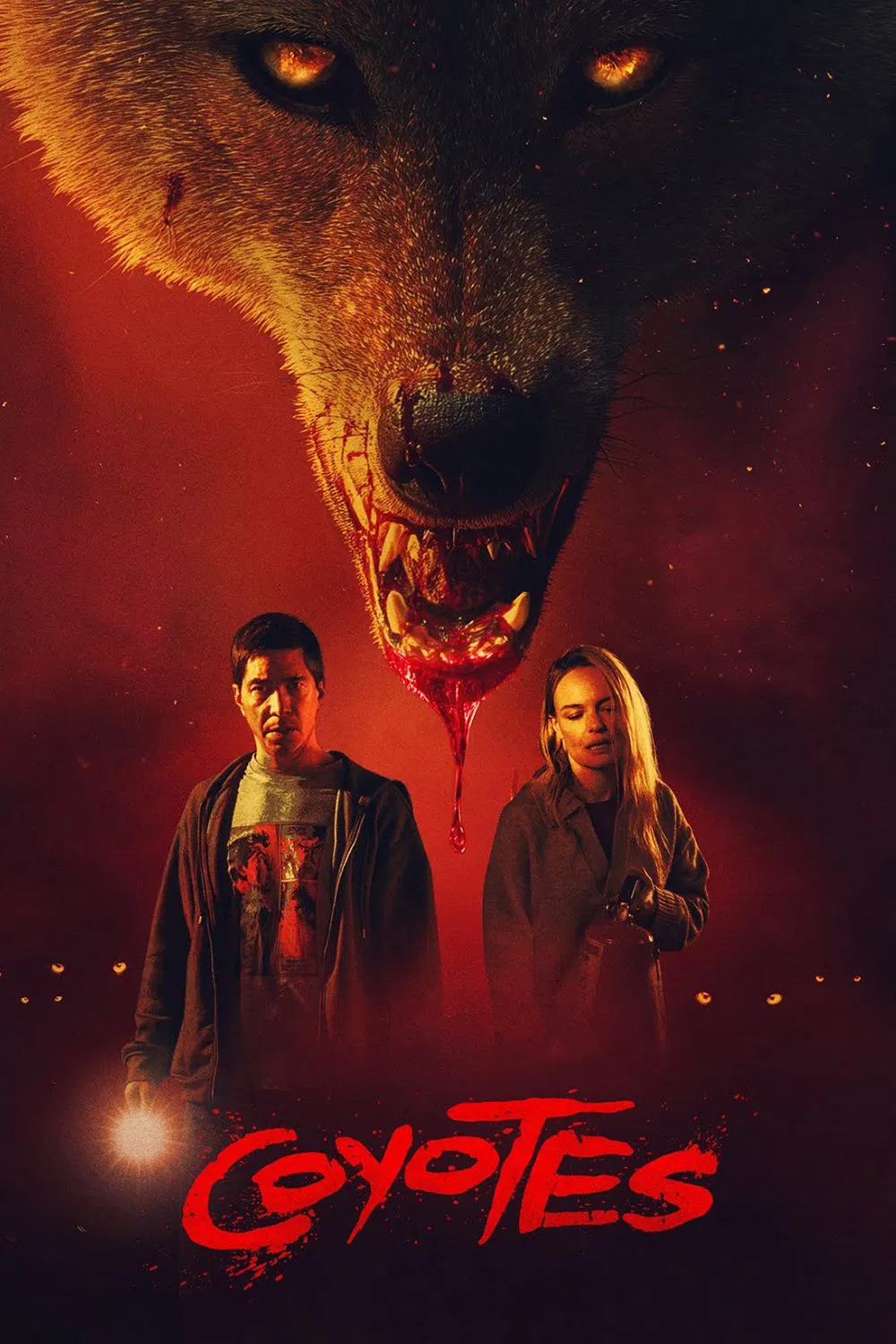 Poster chính thức của phim Phim Kinh Dị, Phim Hài "Coyotes" (Coyotes - 2025), với sự tham gia của diễn viên Justin Long và Mila Harris.