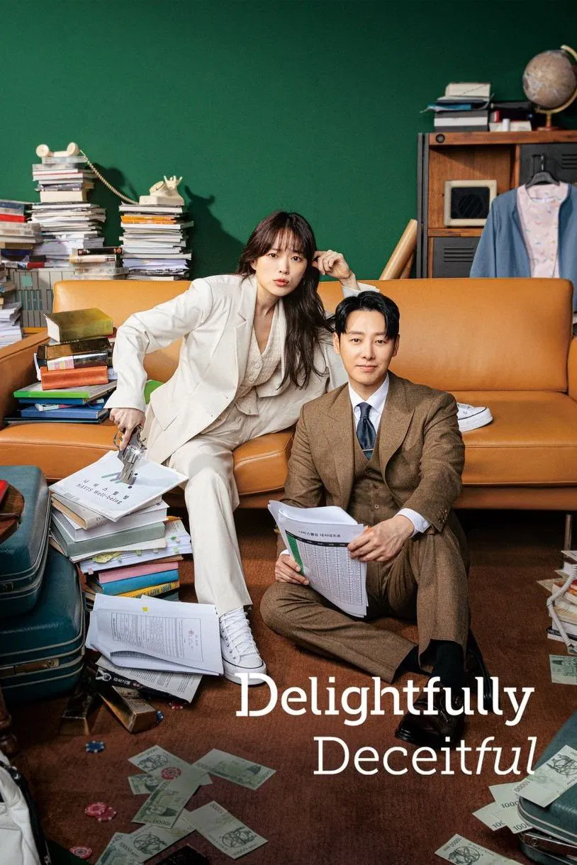 Poster chính thức của phim Phim Tâm Lý, Phim Hài "Cú Lừa Nên Duyên" (Delightfully Deceitful - 2023), với sự tham gia của diễn viên Chun Woo-hee và Kim Dong-wook.