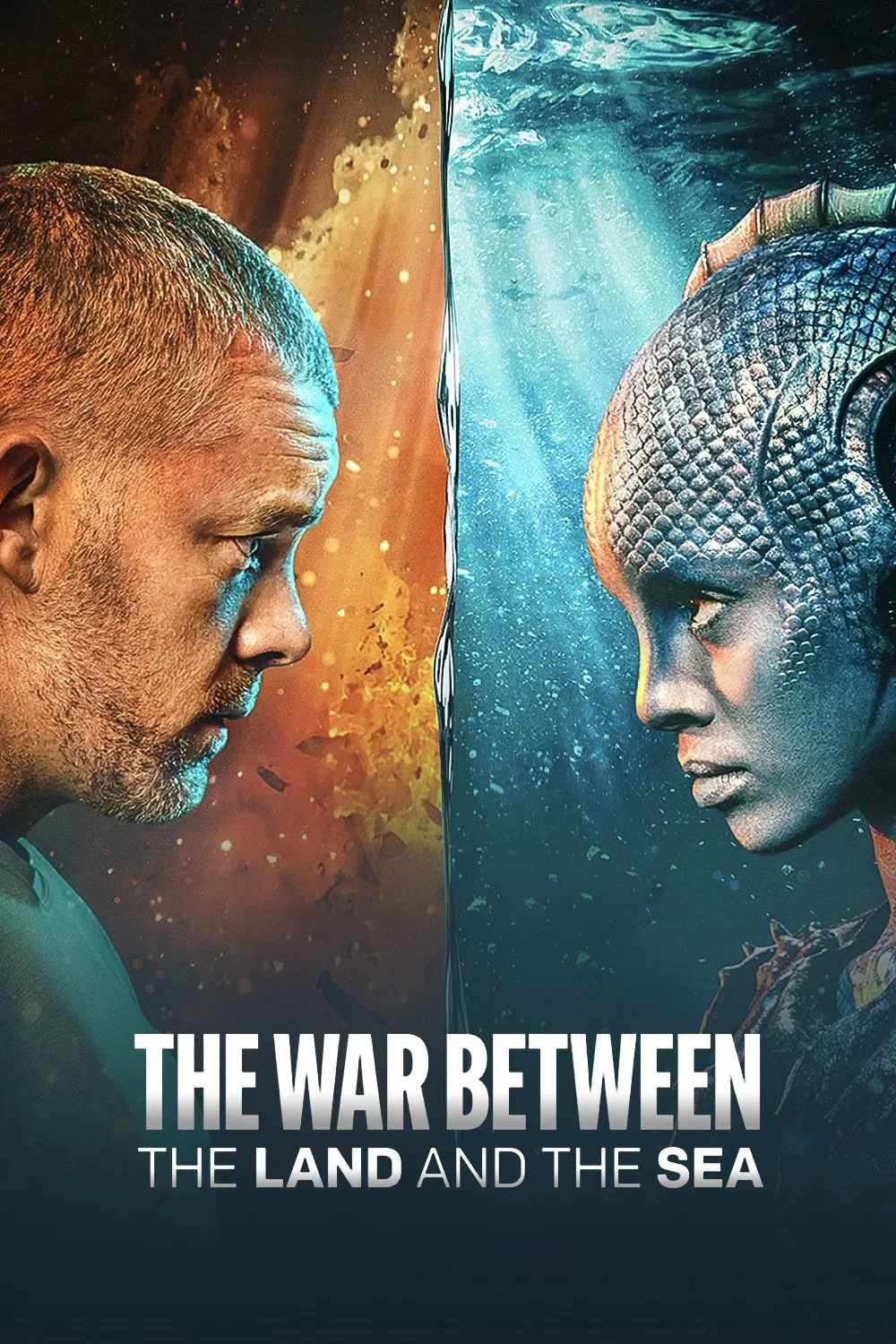 Poster chính thức của phim Phim Viễn Tưởng & Giả Tưởng, Phim Tâm Lý "CUỘC CHIẾN GIỮA ĐẤT LIỀN VÀ ĐẠI DƯƠNG" (The War Between the Land and the Sea - 2025), với sự tham gia của diễn viên Russell Tovey và Gugu Mbatha-Raw.