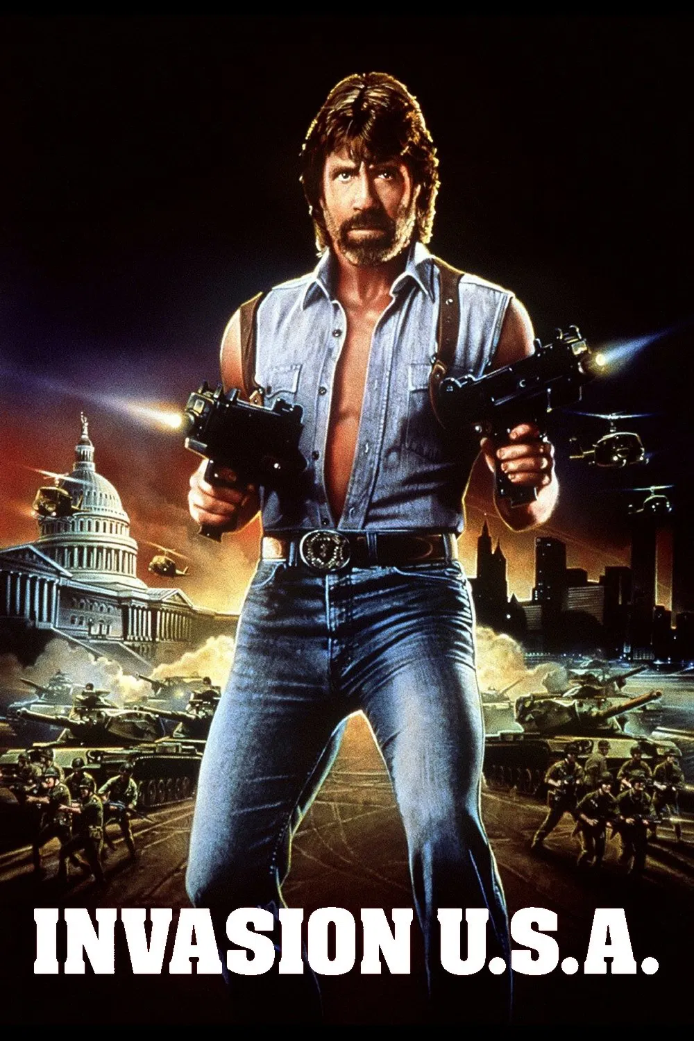 Poster chính thức của phim Phim Hành Động, Phim Giật Gân "Cuộc Chiến Thế Kỷ" (Invasion U.S.A. - 1985), với sự tham gia của diễn viên Chuck Norris và Richard Lynch.