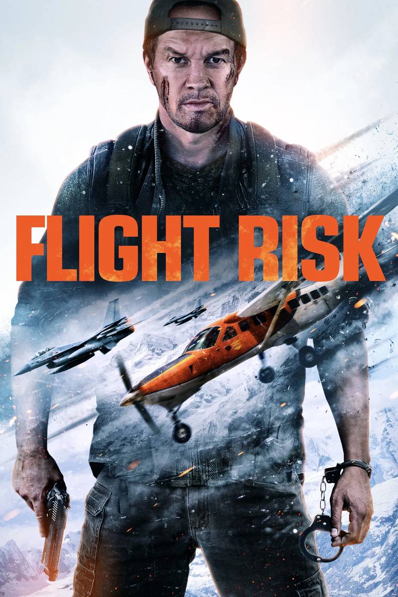 Poster chính thức của phim Phim Hành Động, Phim Giật Gân "Cuộc Đào Tẩu Trên Không" (Flight Risk - 2025), với sự tham gia của diễn viên Mark Wahlberg và Michelle Dockery.