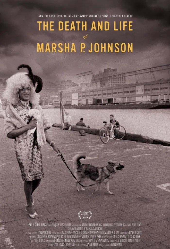 Poster chính thức của phim Phim Tài Liệu "Cuộc Đời Và Cái Chết Của Marsha P. Johnson" (The Death and Life of Marsha P. Johnson - 2017), với sự tham gia của diễn viên Marsha P. Johnson và Victoria Cruz.
