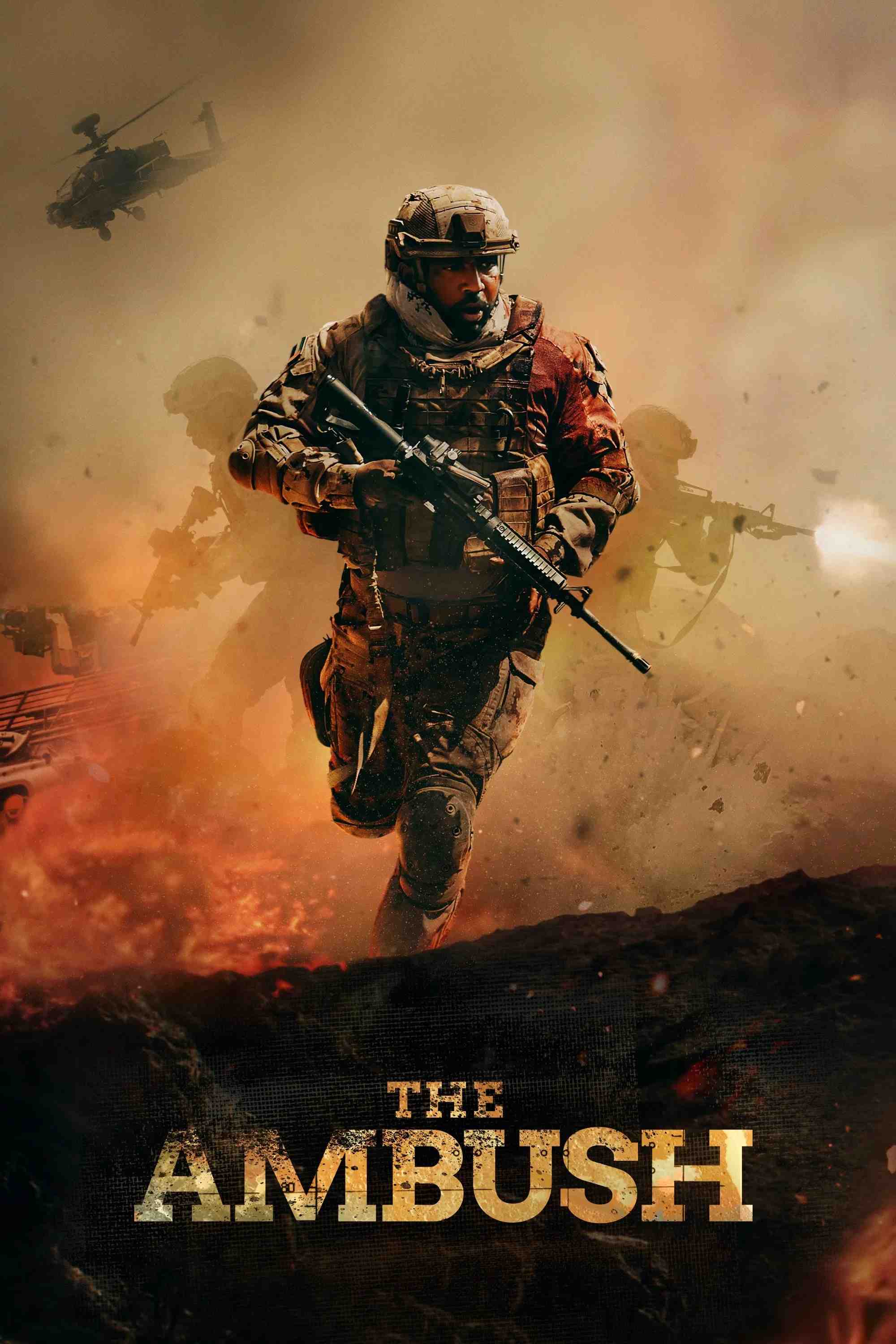 Poster chính thức của phim Phim Chiến Tranh, Phim Hành Động "Cuộc Đột Kích Định Mệnh" (The Ambush - 2021), với sự tham gia của diễn viên Khalifa Albahri và Mansoor Alfeeli.