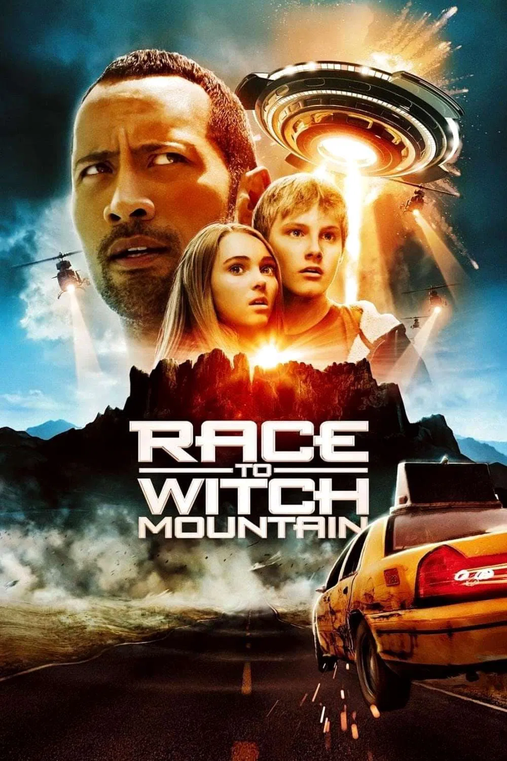Poster chính thức của phim Phim Phiêu Lưu, Phim Gia Đình "Cuộc Đua Đến Núi Phù Thủy" (Race to Witch Mountain - 2009), với sự tham gia của diễn viên Dwayne Johnson và AnnaSophia Robb.