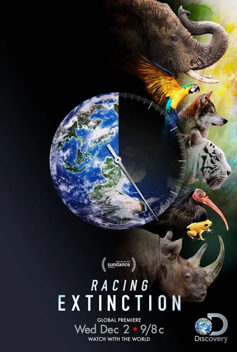 Poster chính thức của phim Phim Phiêu Lưu, Phim Tài Liệu "Cuộc Đua Tuyệt Chủng" (Racing Extinction - 2015), với sự tham gia của diễn viên Elon Musk và Jane Goodall.