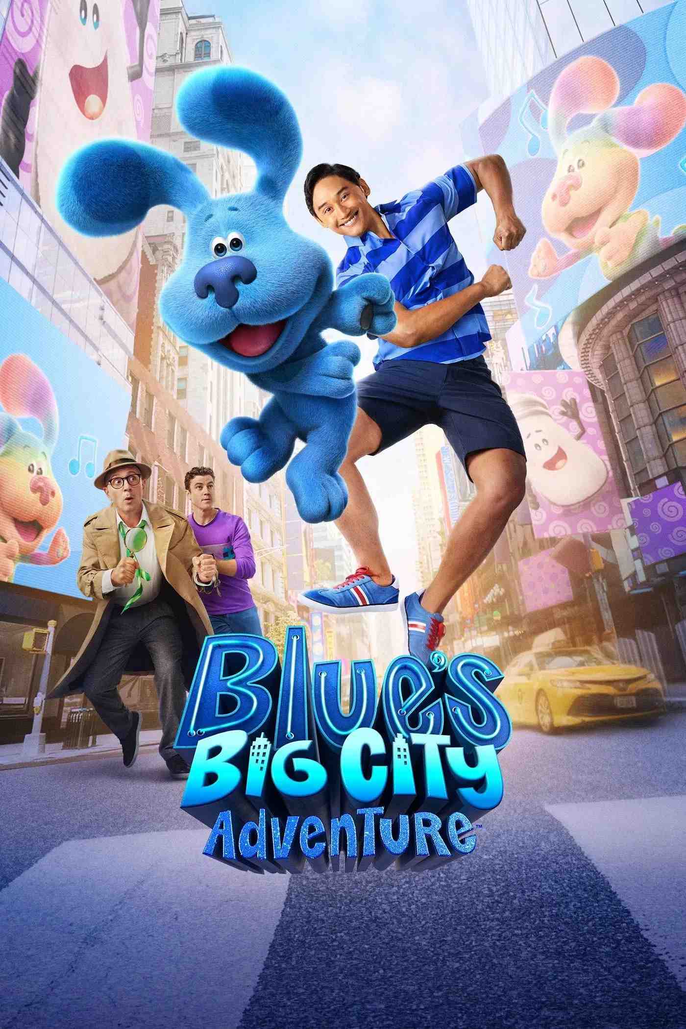 Poster chính thức của phim Phim Gia Đình, Phim Ca Nhạc "Cuộc Phiêu Lưu Trên Đường Rộng Của Blue" (Blue's Big City Adventure - 2022), với sự tham gia của diễn viên Joshua Dela Cruz và Steve Burns.
