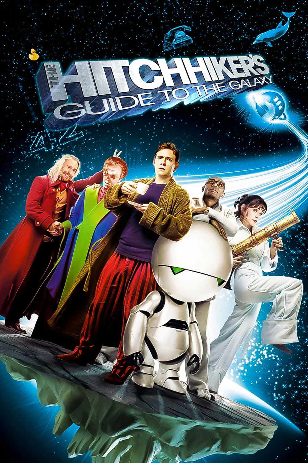 Poster chính thức của phim Phim Phiêu Lưu, Phim Hài "Cuộc Phiêu Lưu Vào Dải Ngân Hà" (The Hitchhiker's Guide to the Galaxy - 2005), với sự tham gia của diễn viên Martin Freeman và Yasiin Bey.