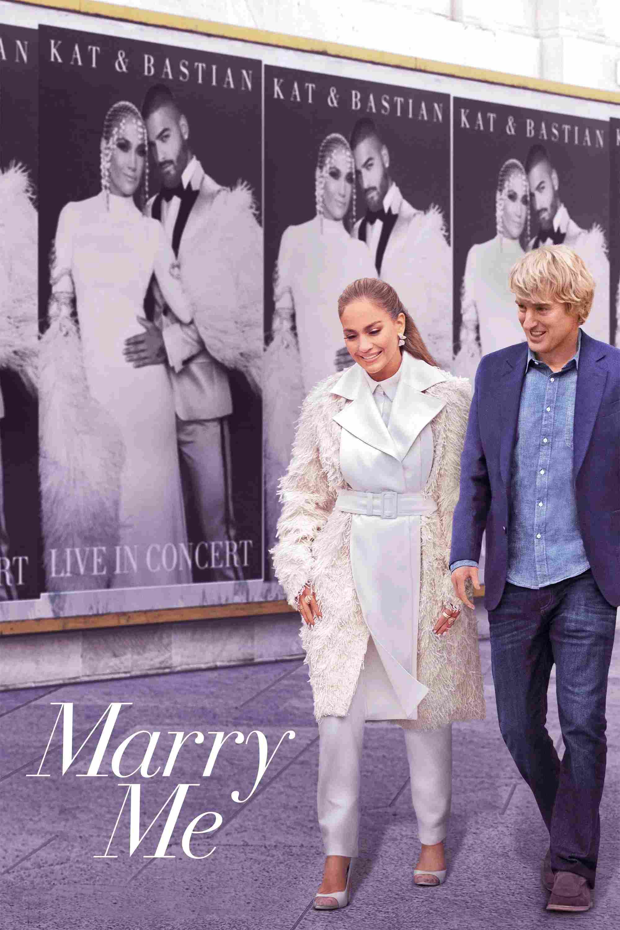 Poster chính thức của phim Phim Tình Cảm, Phim Hài "Cưới Em Đi" (Marry Me - 2022), với sự tham gia của diễn viên Jennifer Lopez và Owen Wilson.