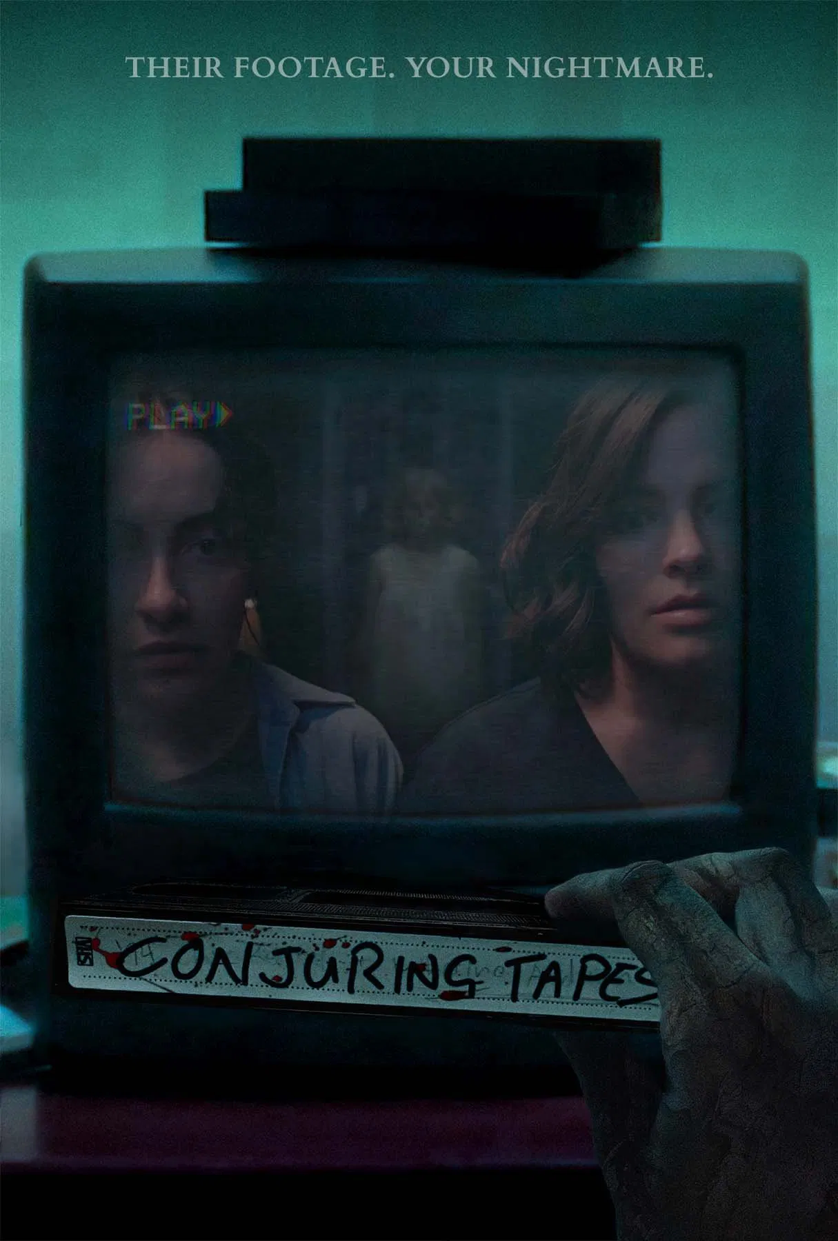 Poster chính thức của phim Phim Kinh Dị, Phim Bí Ẩn "Cuộn Băng Quỷ Ám" (Conjuring Tapes - 2025), với sự tham gia của diễn viên Samantha Laurenti và Brenda Yanez.