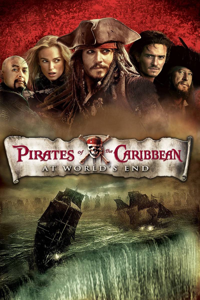 Poster chính thức của phim Phim Phiêu Lưu, Phim Giả Tượng "Cướp biển vùng Caribbe (Phần 3): Nơi Tận Cùng Thế Giới" (Pirates of the Caribbean: At World's End - 2007), với sự tham gia của diễn viên Johnny Depp và Geoffrey Rush.