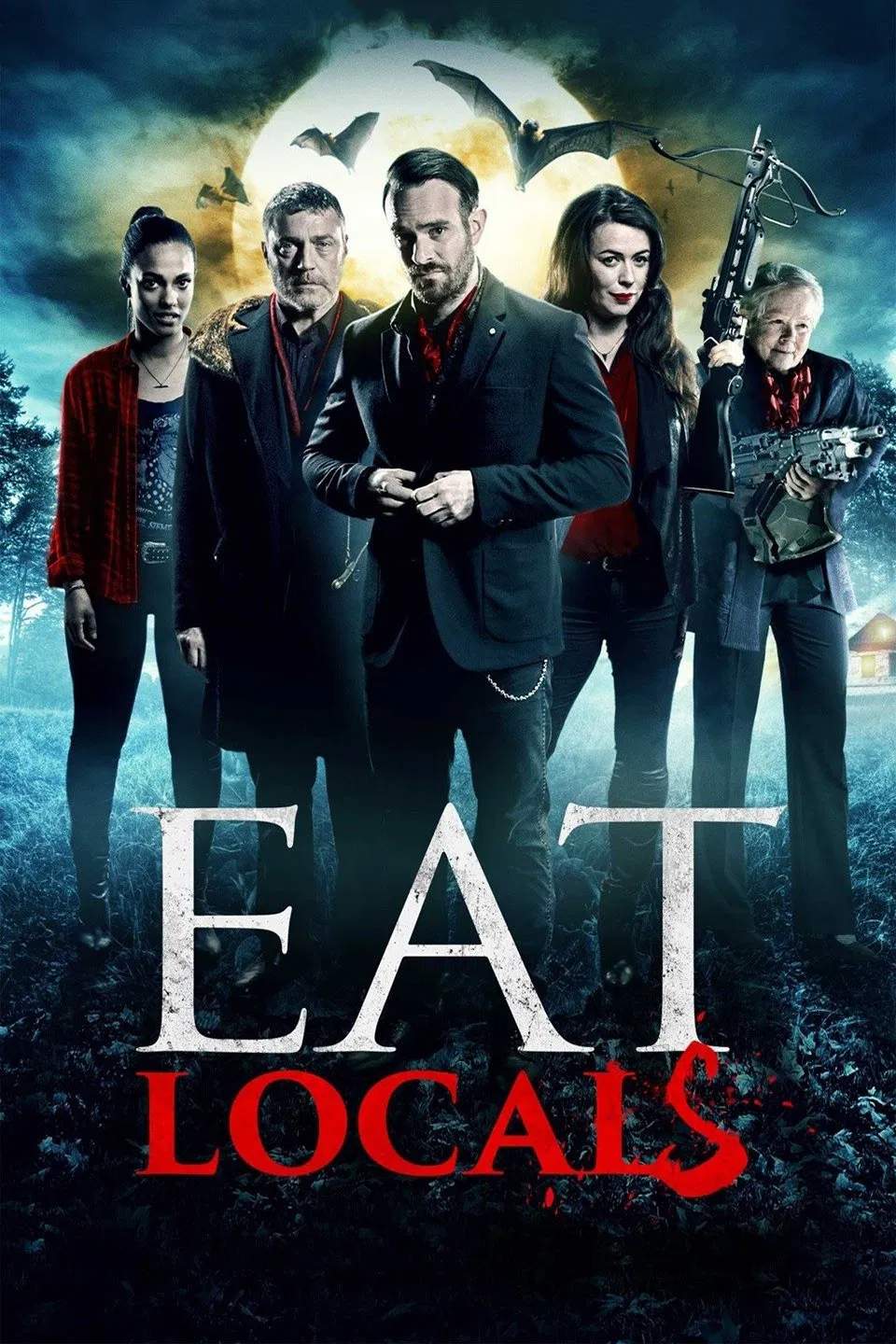 Poster chính thức của phim Phim Hành Động, Phim Hài "Dạ Tiệc Máu" (Eat Locals - 2017), với sự tham gia của diễn viên Charlie Cox và Tony Curran.