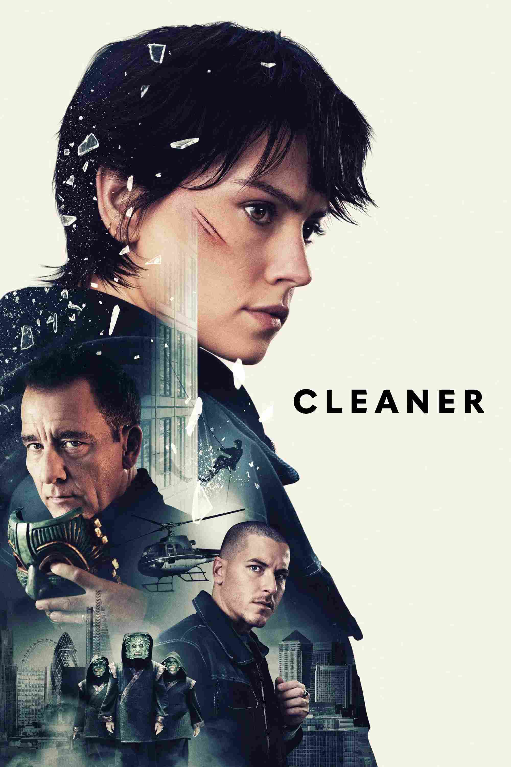 Poster chính thức của phim Phim Hành Động, Phim Giật Gân "Đặc Vụ Lau Kính" (Cleaner - 2025), với sự tham gia của diễn viên Daisy Ridley và Clive Owen.