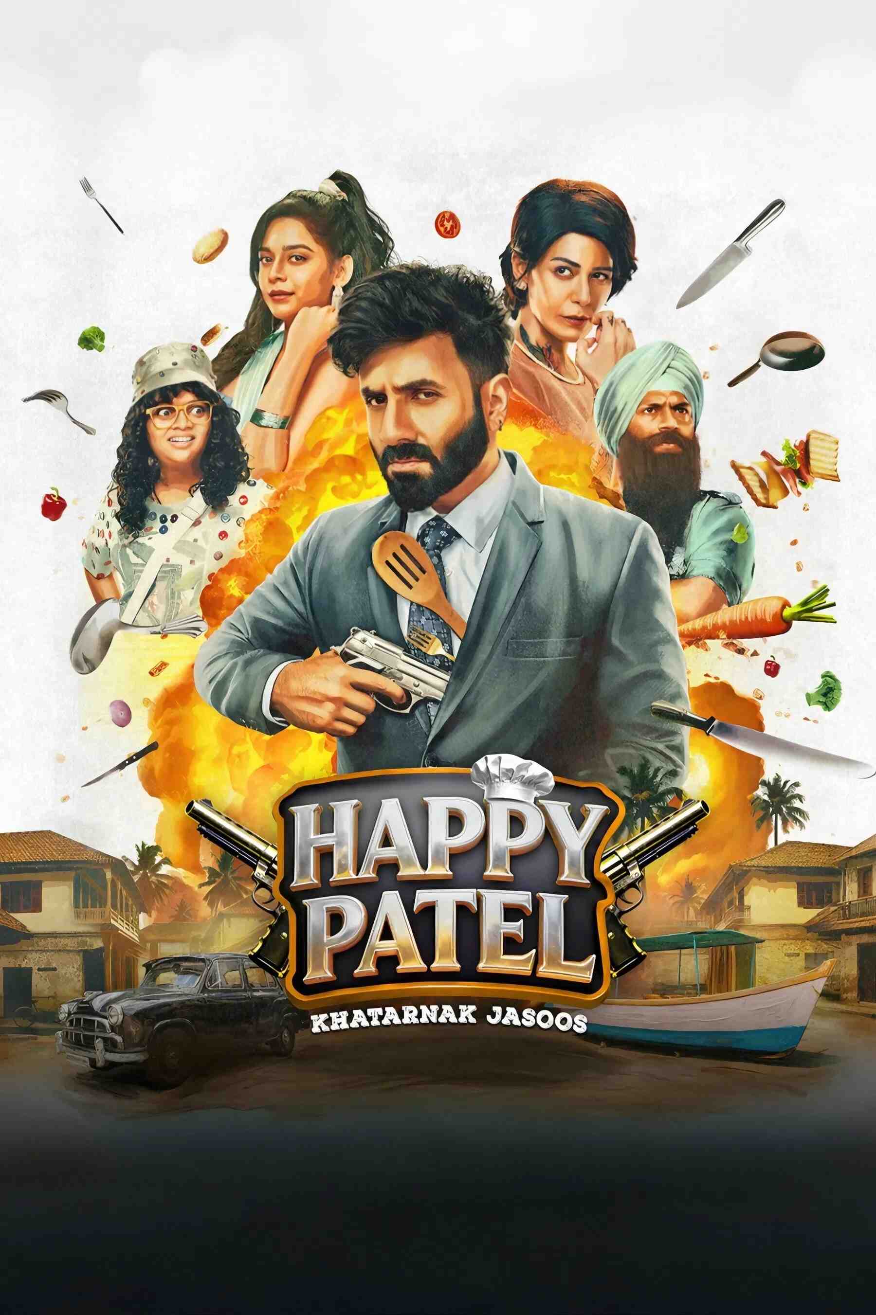 Poster chính thức của phim Phim Hài, Phim Hành Động "Đặc vụ MI7" (Happy Patel: Khatarnak Jasoos - 2026), với sự tham gia của diễn viên Vir Das và Mona Singh.