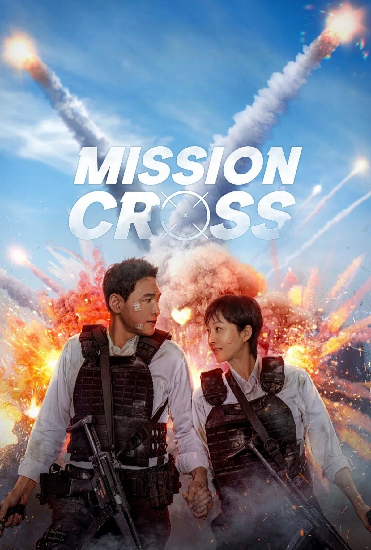 Poster chính thức của phim Phim Hành Động, Phim Hài "Đặc Vụ Tại Gia" (Mission: Cross - 2024), với sự tham gia của diễn viên Hwang Jung-min và Yum Jung-ah.