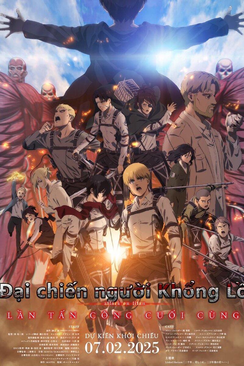 Poster chính thức của phim Phim Hoạt Hình, Phim Hành Động "Đại Chiến Người Khổng Lồ: Lần Tấn Công Cuối Cùng (Đại Chiến Titan)" (Attack on Titan: THE LAST ATTACK - 2024), với sự tham gia của diễn viên Yuki Kaji và Yui Ishikawa.