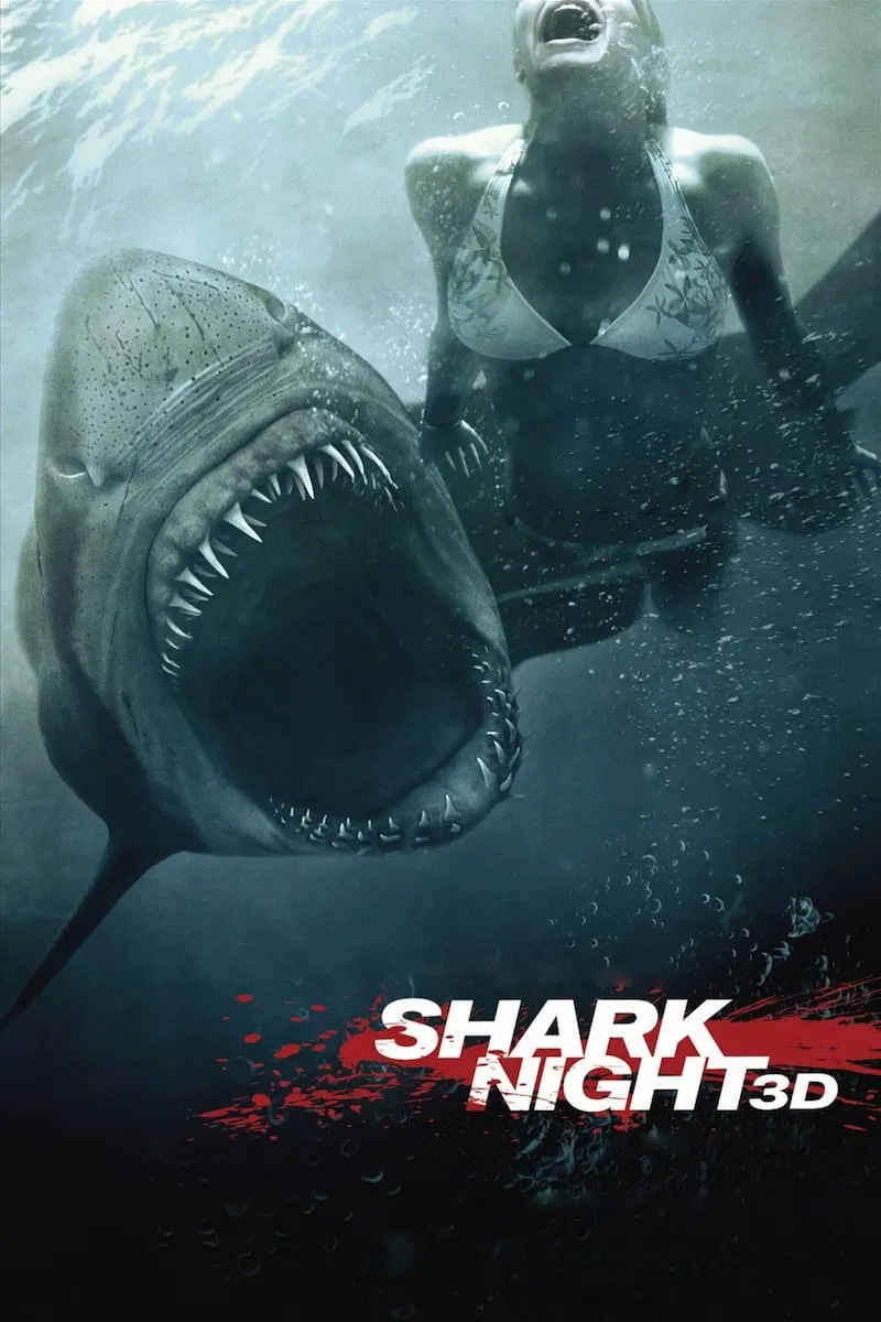 Poster chính thức của phim Phim Giật Gân, Phim Kinh Dị "Đầm Cá Mập" (Shark Night 3D - 2011), với sự tham gia của diễn viên Sara Paxton và Dustin Milligan.