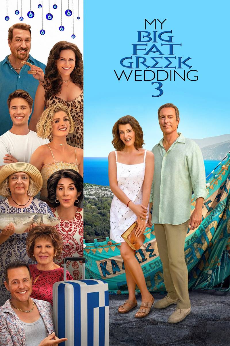 Poster chính thức của phim Phim Hài, Phim Tình Cảm "Đám Cưới Tại Hy Lạp 3" (My Big Fat Greek Wedding 3 - 2023), với sự tham gia của diễn viên Nia Vardalos và John Corbett.
