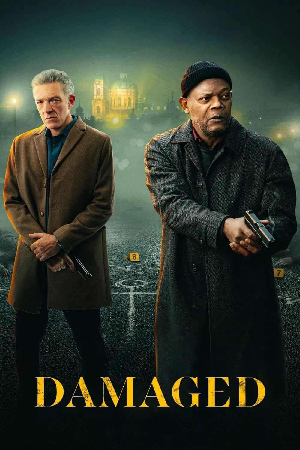 Poster chính thức của phim Phim Hành Động, Phim Tâm Lý "Damaged" (Damaged - 2024), với sự tham gia của diễn viên Samuel L. Jackson và Vincent Cassel.