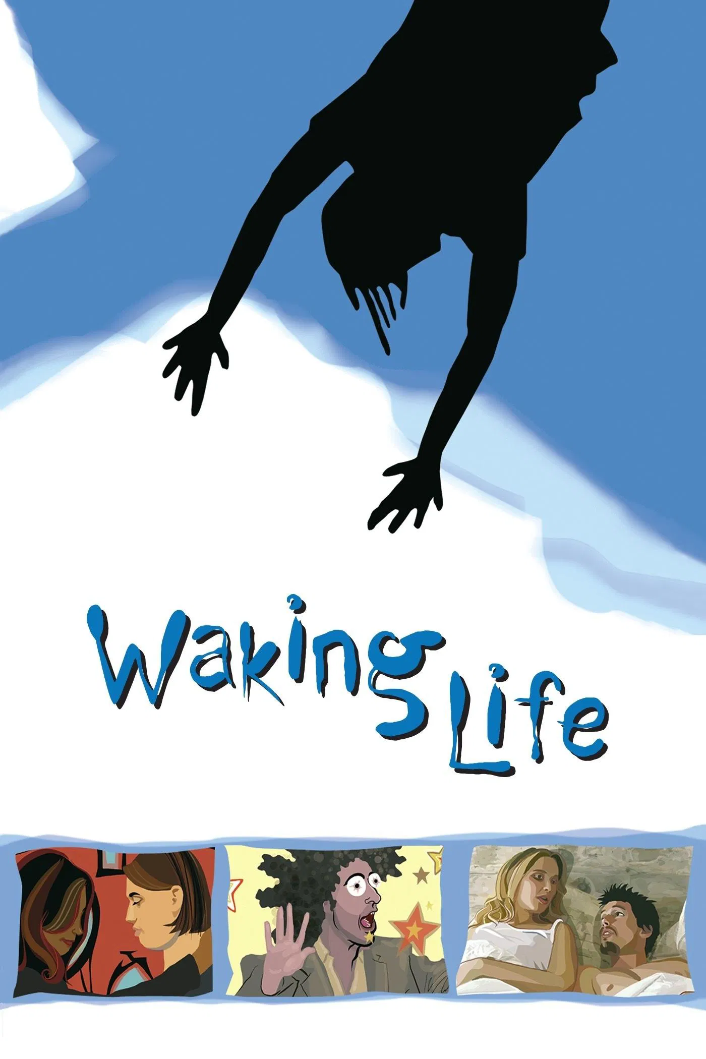 Poster chính thức của phim Phim Hoạt Hình, Phim Tâm Lý "Đánh Thức Cuộc Đời" (Waking Life - 2001), với sự tham gia của diễn viên Ethan Hawke và Julie Delpy.