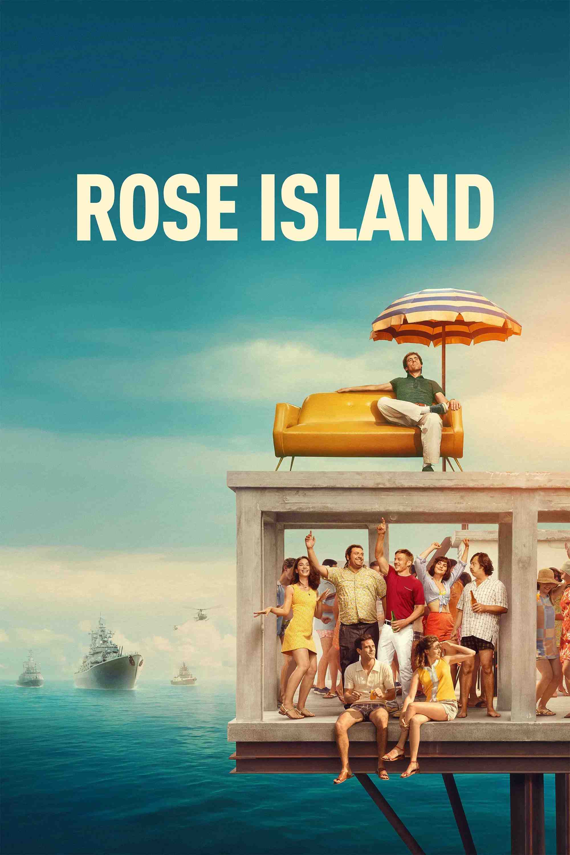 Poster chính thức của phim Phim Hài, Phim Phiêu Lưu "Đảo Hoa Hồng" (Rose Island - 2020), với sự tham gia của diễn viên Elio Germano và Matilda De Angelis.