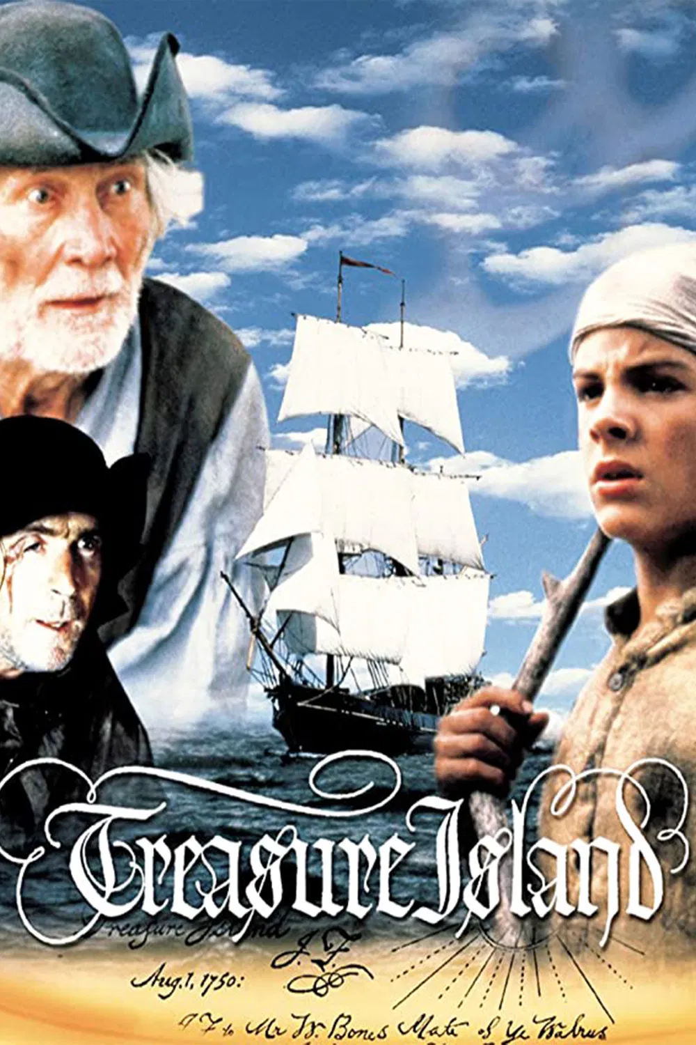 Poster chính thức của phim Phim Phiêu Lưu, Phim Gia Đình "Đảo Kho Báu" (Treasure Island - 1999), với sự tham gia của diễn viên Jack Palance và Kevin Zegers.