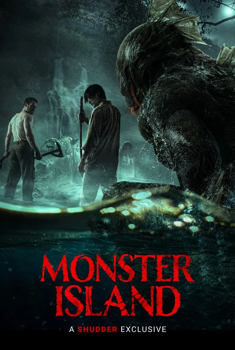 Poster chính thức của phim Phim Kinh Dị, Phim Giả Tượng "Đảo Quái Vật (Orang Ikan)" (Monster Island - 2025), với sự tham gia của diễn viên Dean Fujioka và Callum Woodhouse.