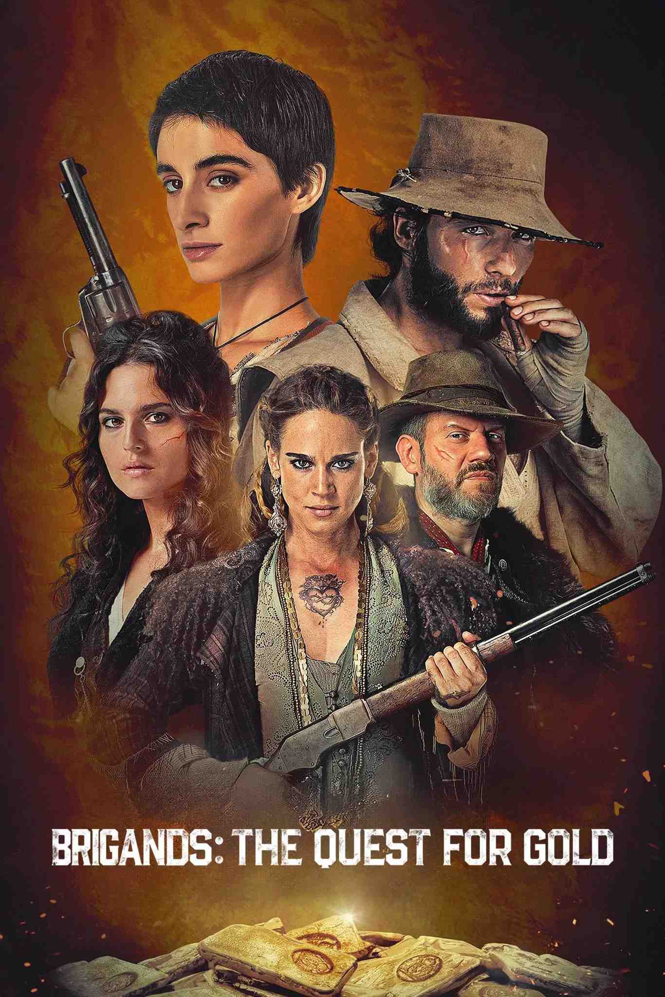Poster chính thức của phim Phim Tâm Lý "Đạo Tặc: Cuộc Săn Vàng" (Brigands: The Quest for Gold - 2024), với sự tham gia của diễn viên Michela De Rossi và Matilda Lutz.