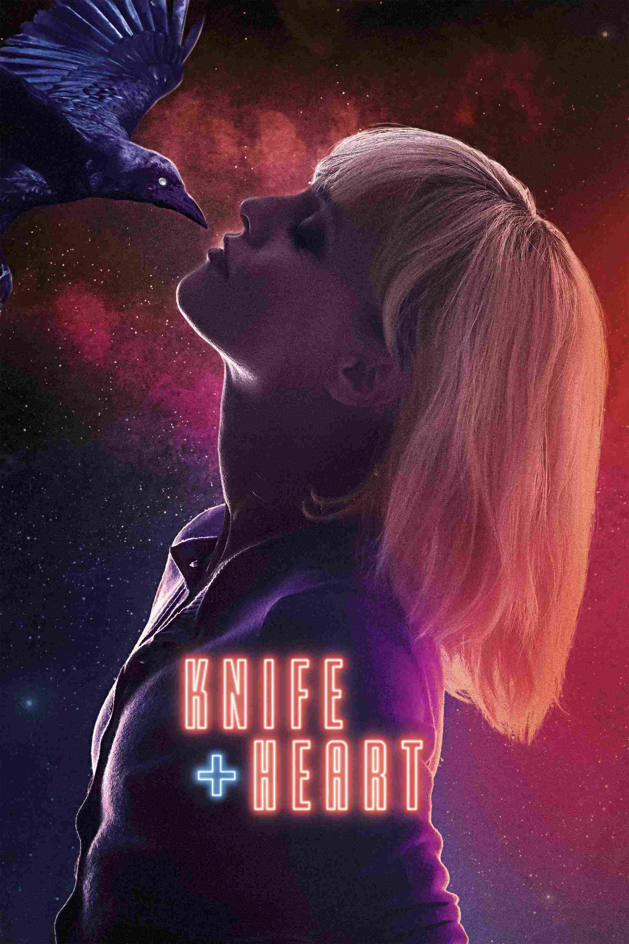 Poster chính thức của phim Phim Kinh Dị, Phim Tình Cảm "Dao Và Tim" (Knife+Heart - 2018), với sự tham gia của diễn viên Vanessa Paradis và Nicolas Maury.