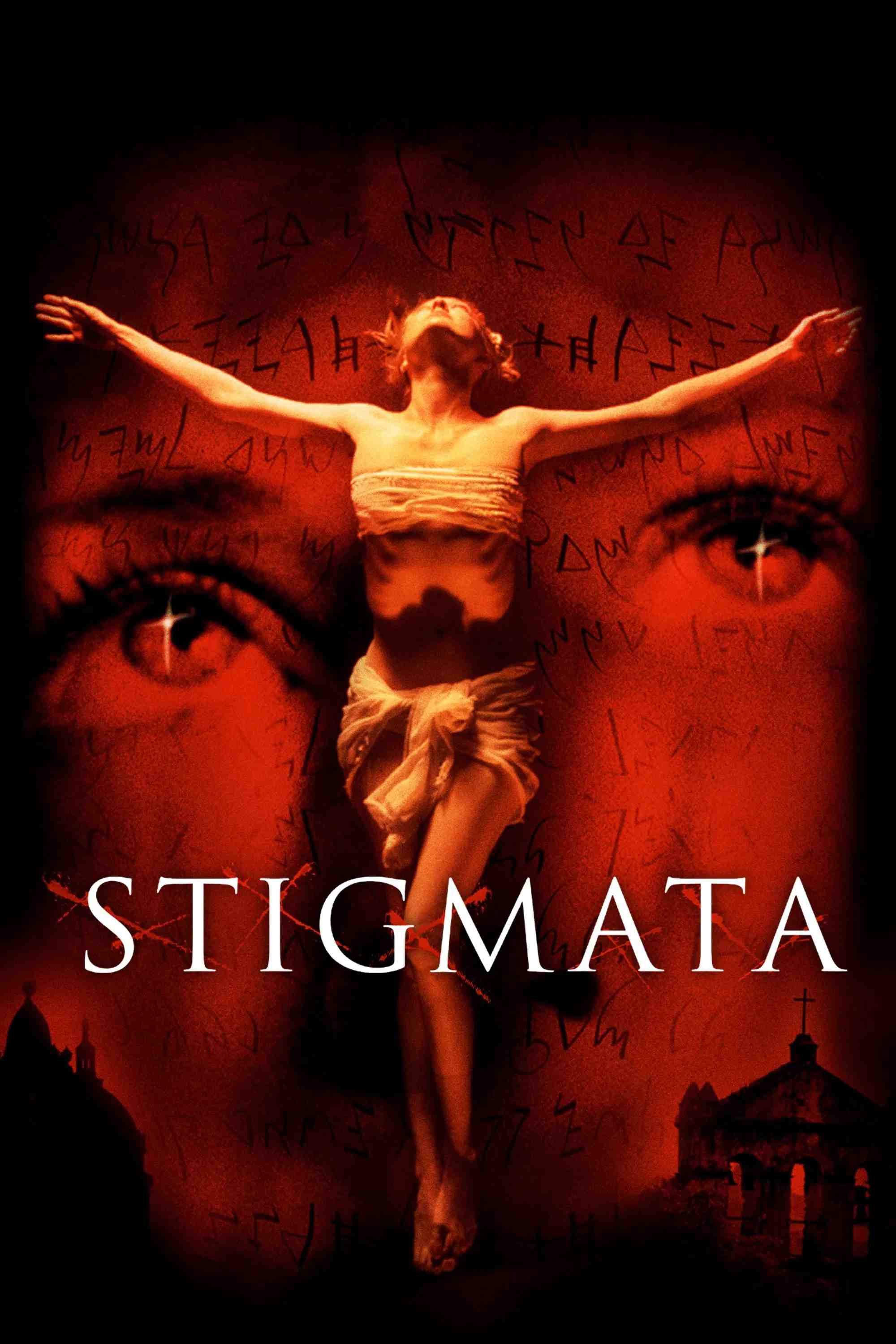 Poster chính thức của phim Phim Kinh Dị, Phim Giật Gân "Dấu Thánh" (Stigmata - 1999), với sự tham gia của diễn viên Patricia Arquette và Gabriel Byrne.