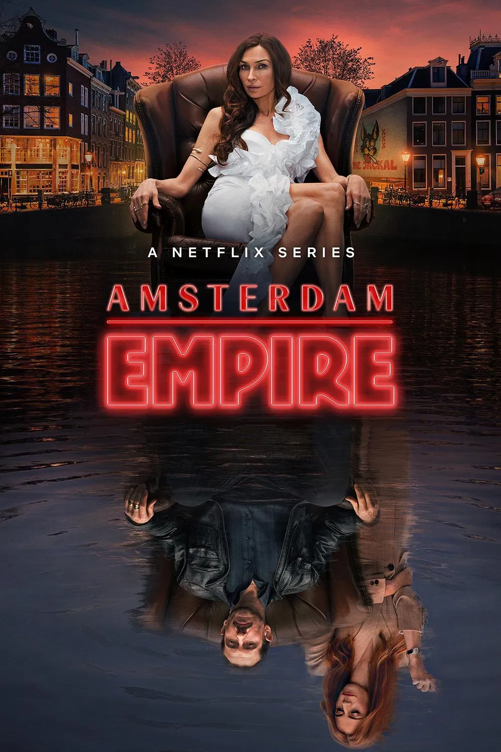 Poster chính thức của phim Phim Tâm Lý, Phim Hình Sự "Đế Chế Amsterdam" (Amsterdam Empire - 2025), với sự tham gia của diễn viên Famke Janssen và Jacob Derwig.