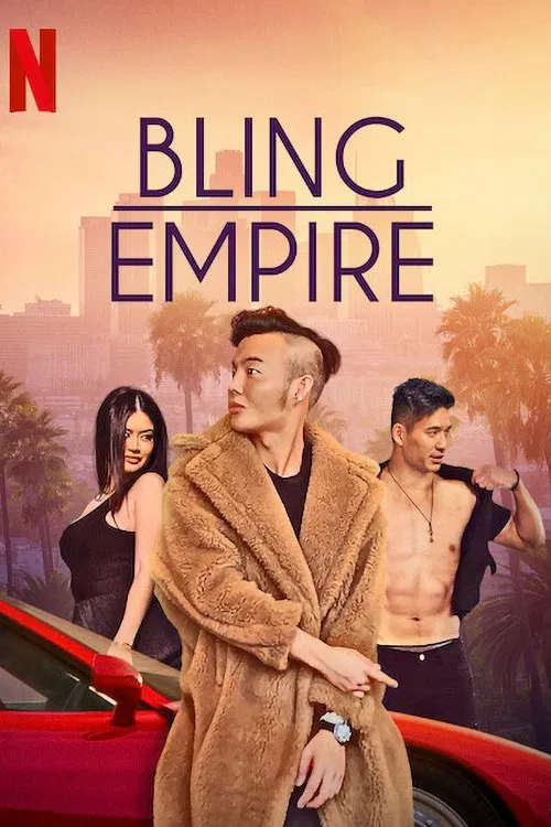 Poster chính thức của phim Truyền Hình Thực Tế "Đế chế phô trương" (Bling Empire - 2021), với sự tham gia của diễn viên Kevin Kreider và Christine Chiu.