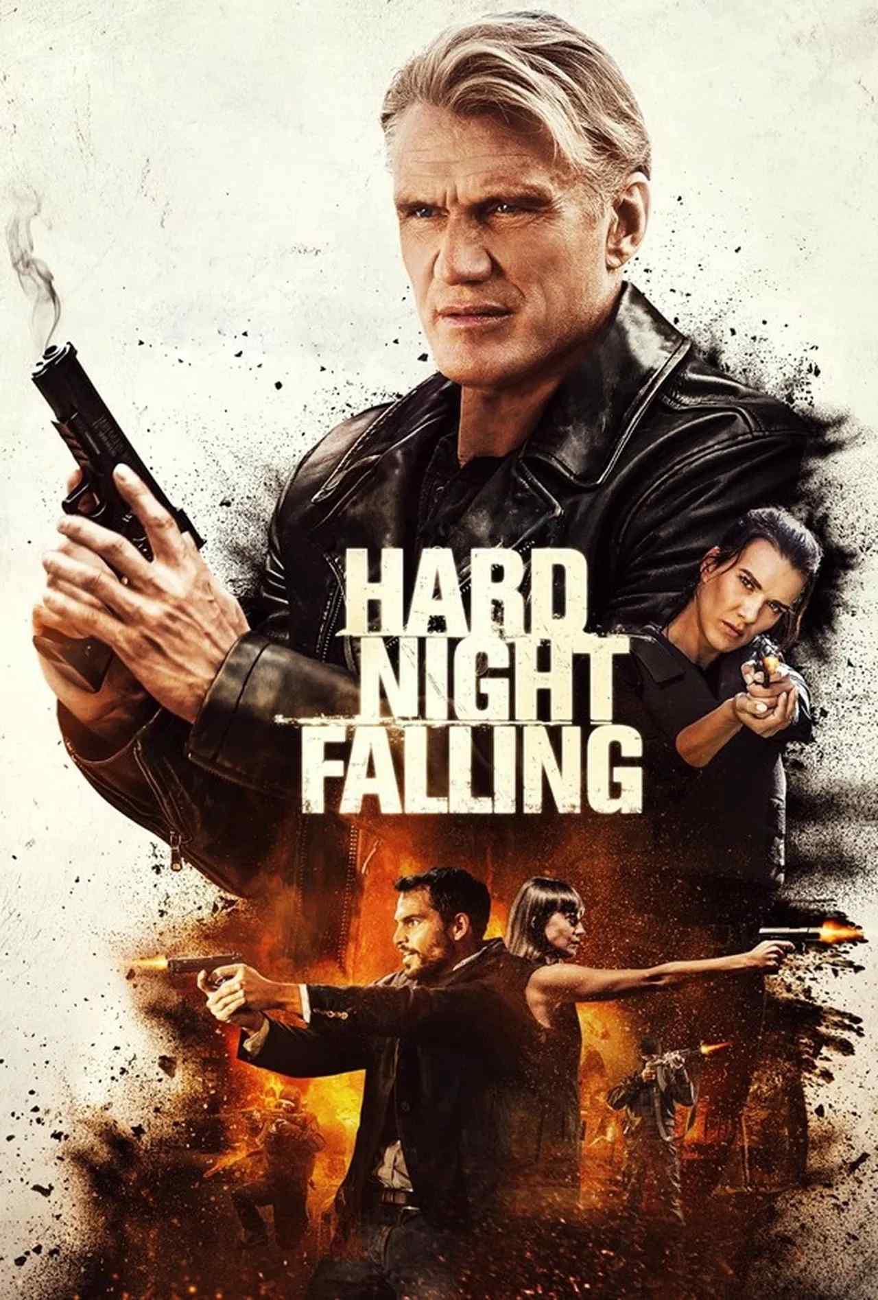 Poster chính thức của phim Phim Giật Gân, Phim Hành Động "Đêm Hoang Tàn" (Hard Night Falling - 2019), với sự tham gia của diễn viên Dolph Lundgren và Hal Yamanouchi.