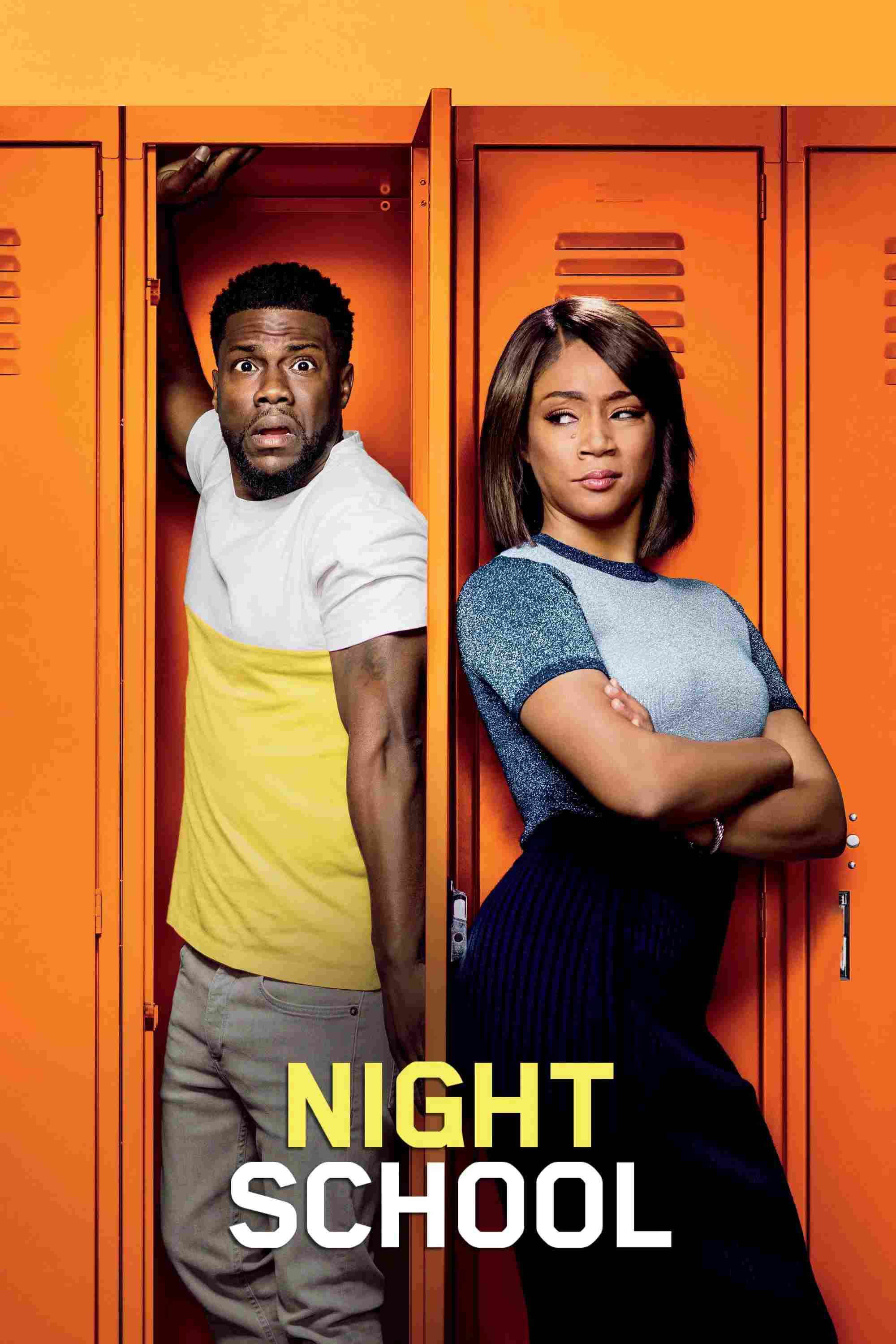 Poster chính thức của phim Phim Hài "Đêm Ở Trường Học" (Night School - 2018), với sự tham gia của diễn viên Kevin Hart và Tiffany Haddish.